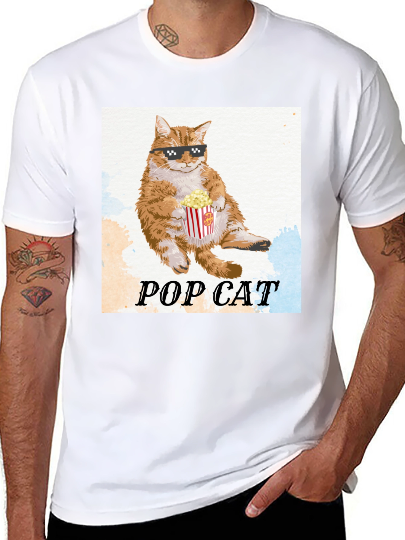 Black Pop Cat T-Shirt: Cool Cat with Popcorn view 8