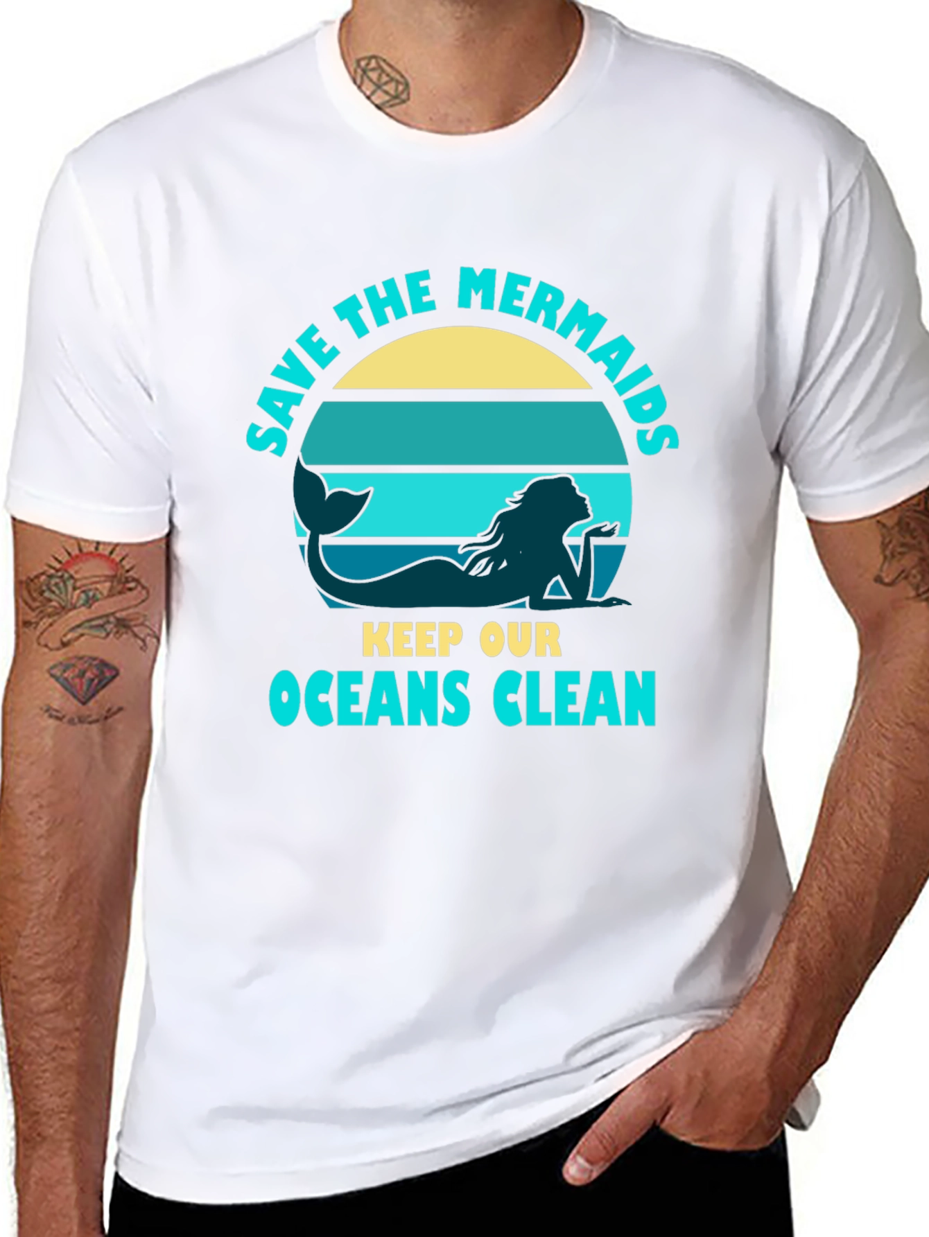 Black Save the Mermaids Graphic Tee - Ocean Conservation T-Shirt view 8