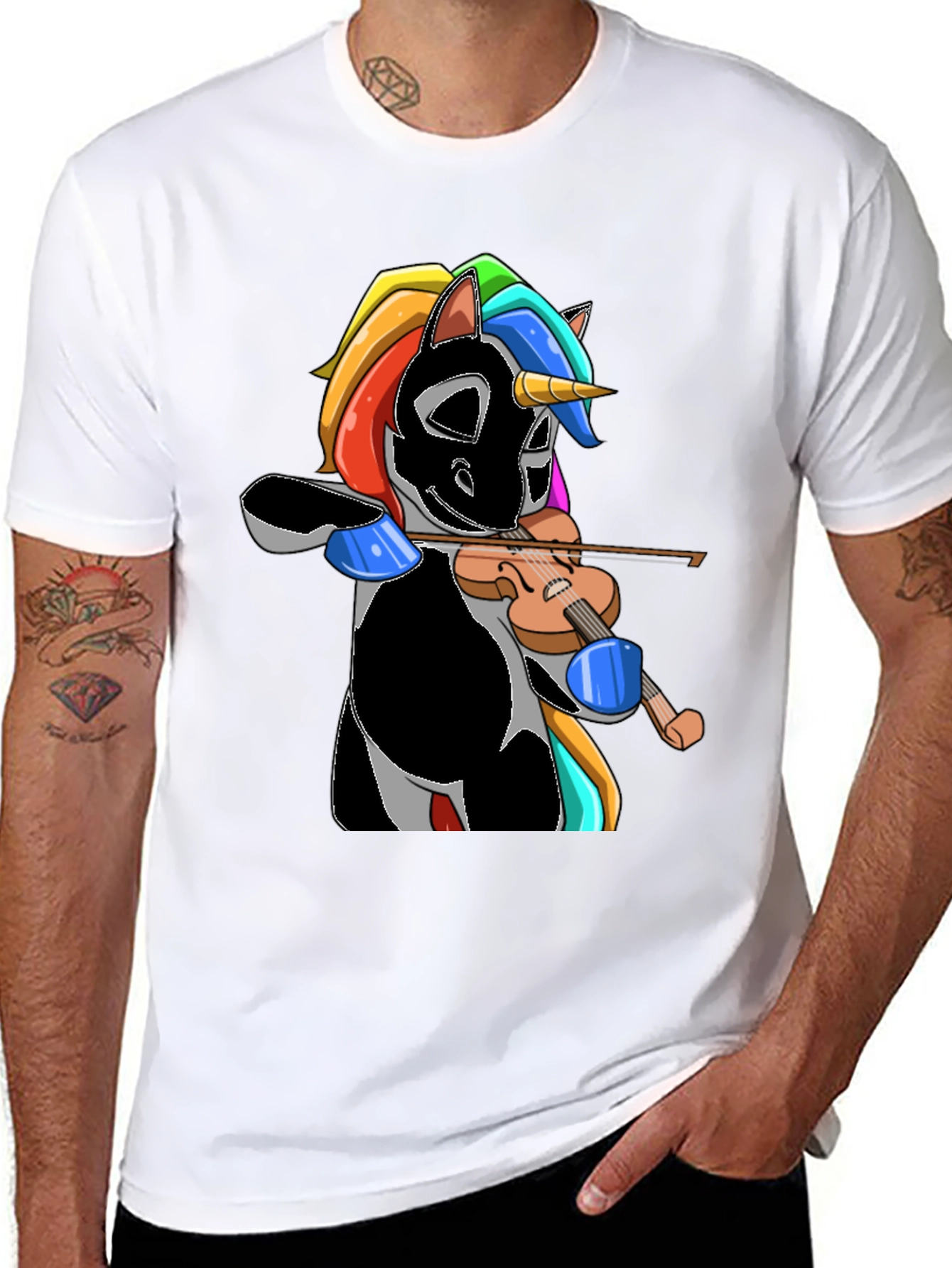 Black Unicorn Violinist Graphic Tee - Black view 8