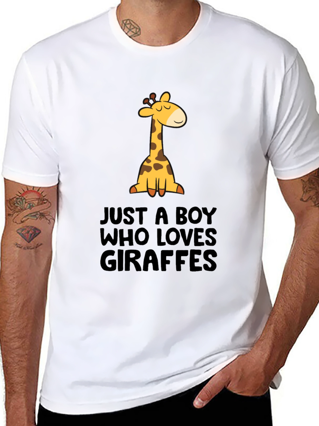 Just A Boy Who Loves Giraffes Black T-Shirt - 8