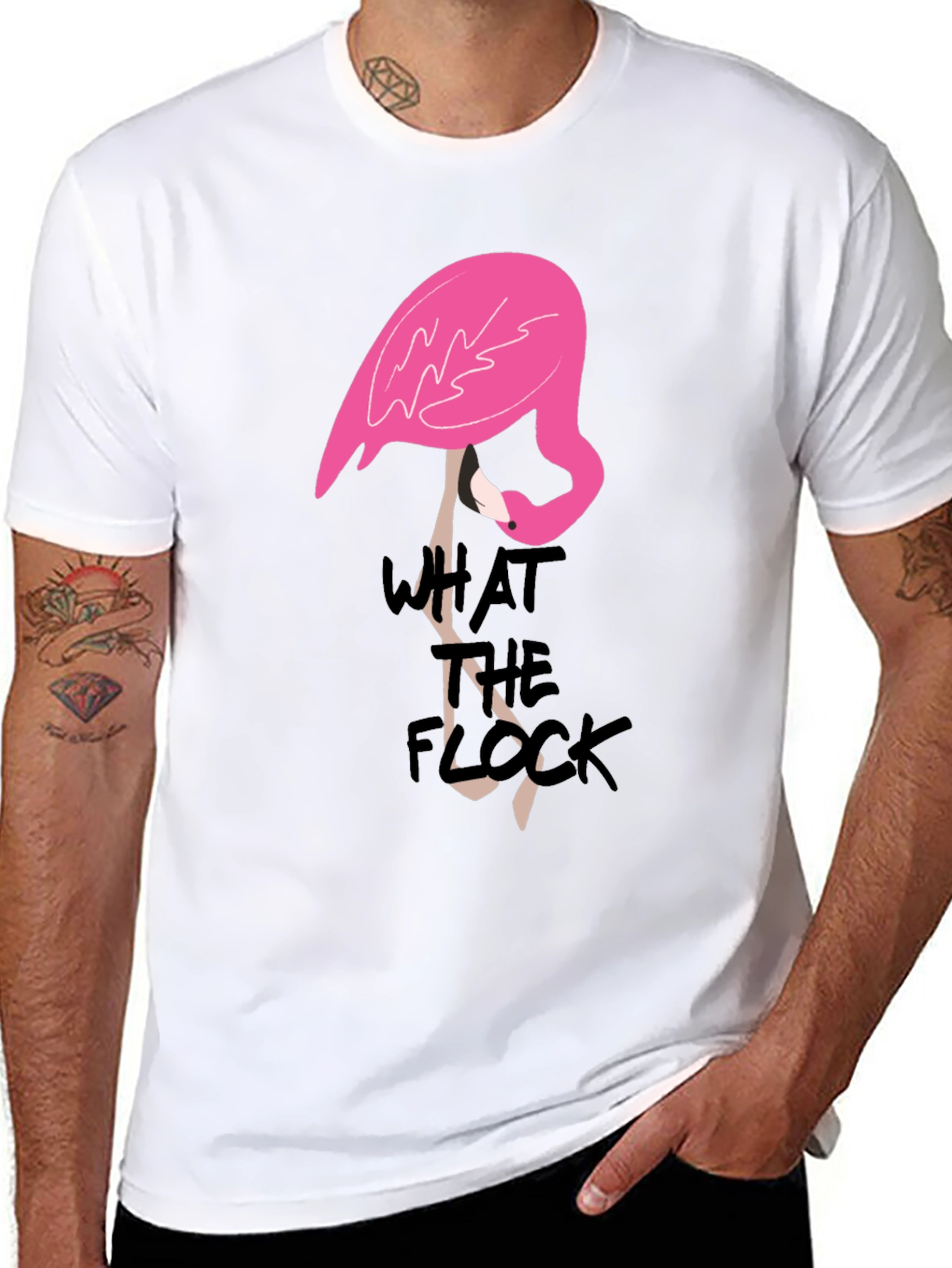 Black What the Flock T-Shirt - Quirky Flamingo Tee view 8