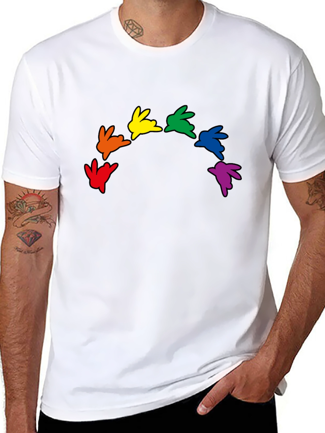 Black Rainbow Bunny Graphic Black T-Shirt view 8