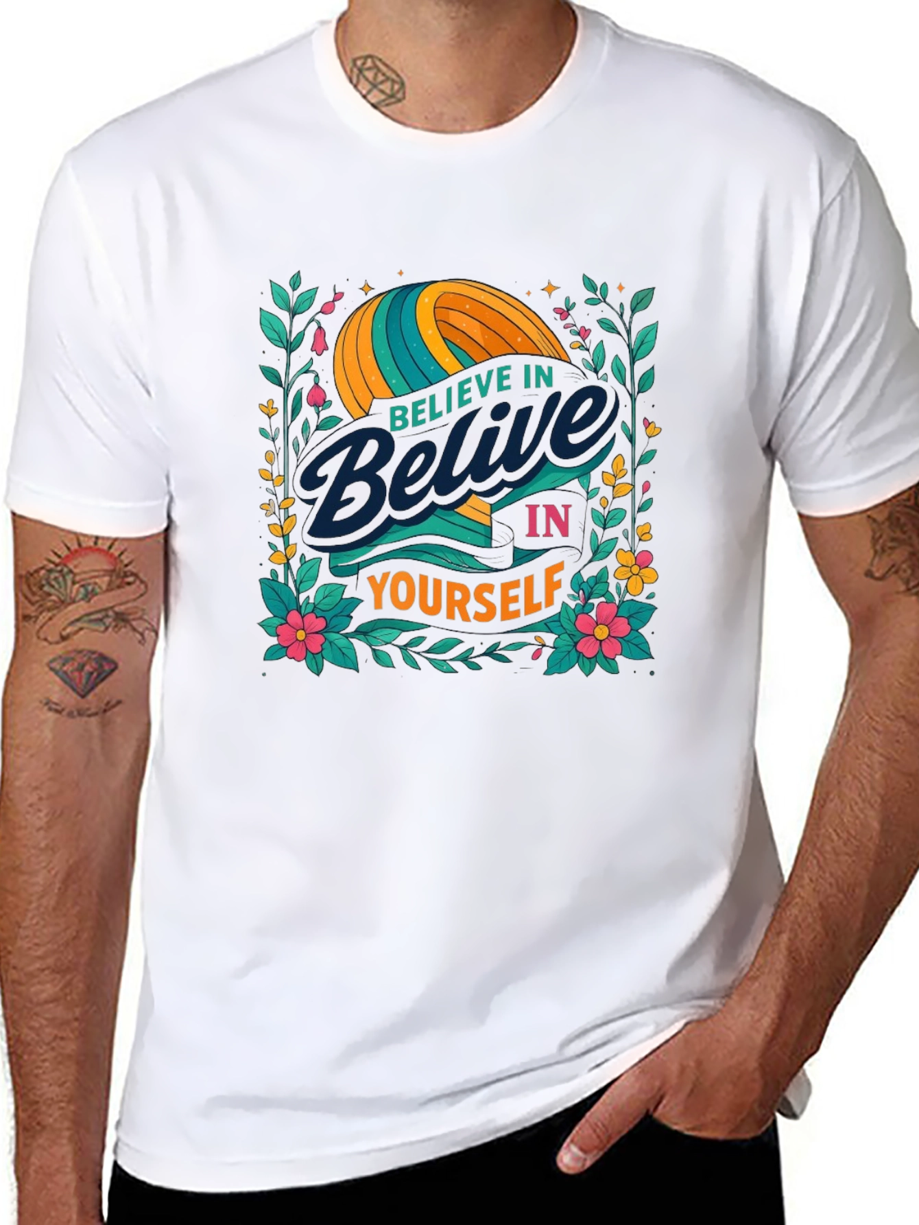 Black Believe In Yourself Graphic T-Shirt view 8
