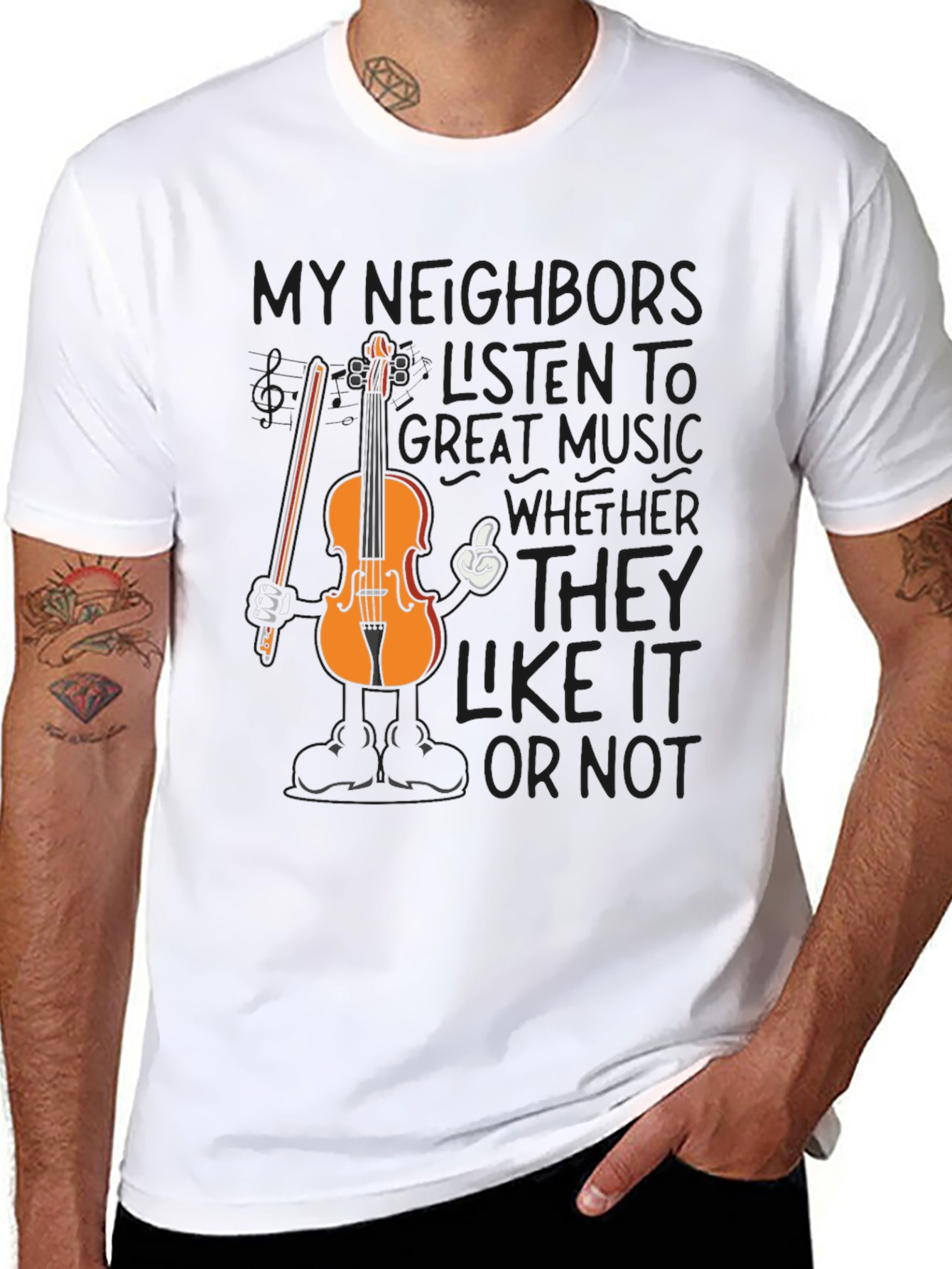 Black Funny Music T-Shirt - My Neighbors Listen To Great Music view 8
