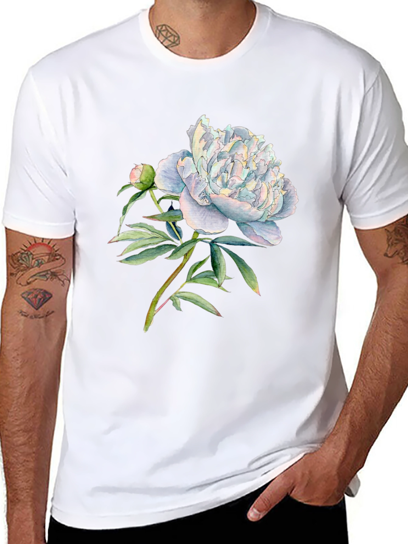 Black Floral Peony Graphic Black T-Shirt view 8