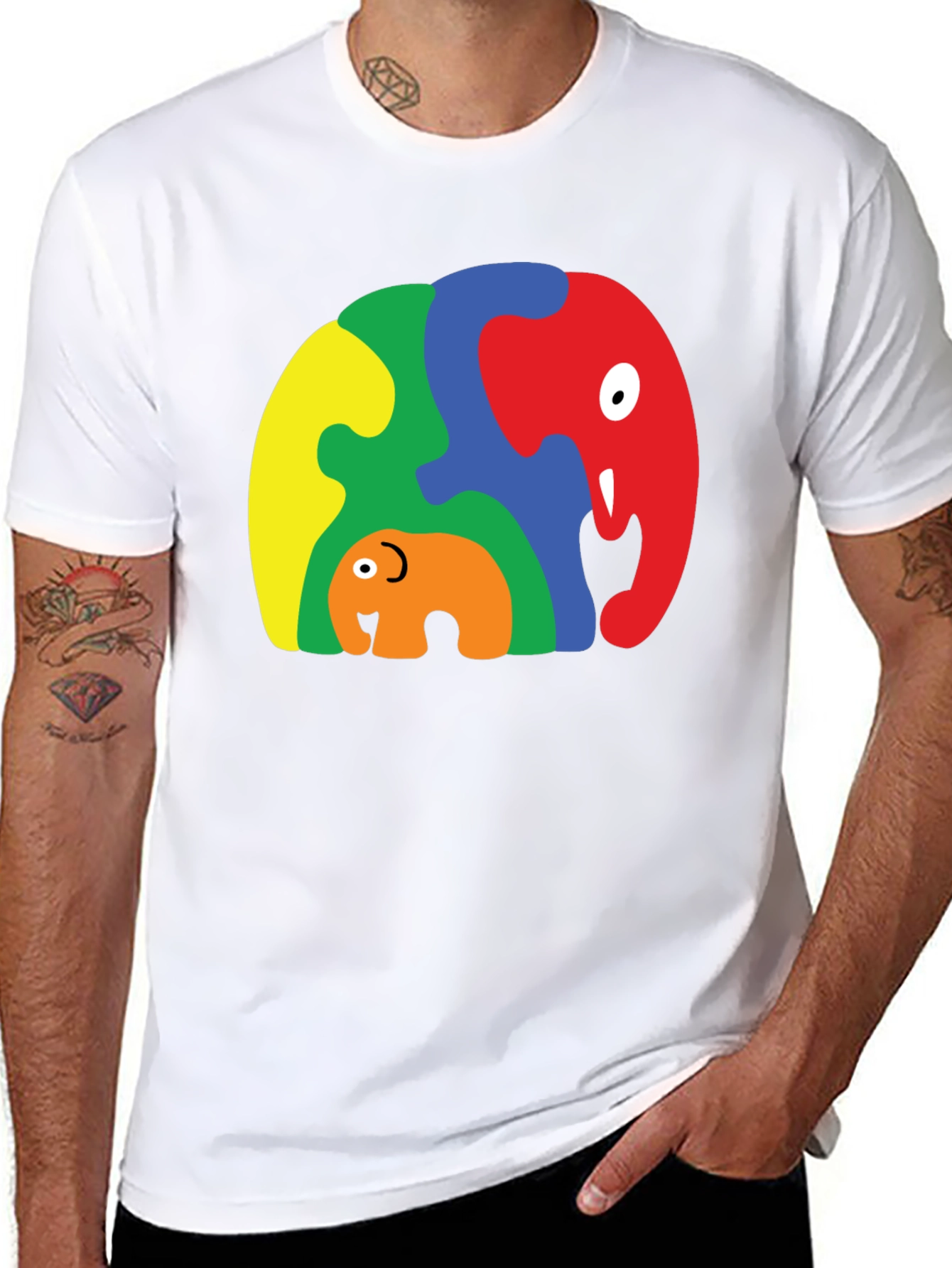 Puzzle Elephant Family Graphic Tee - Unique Design - 8