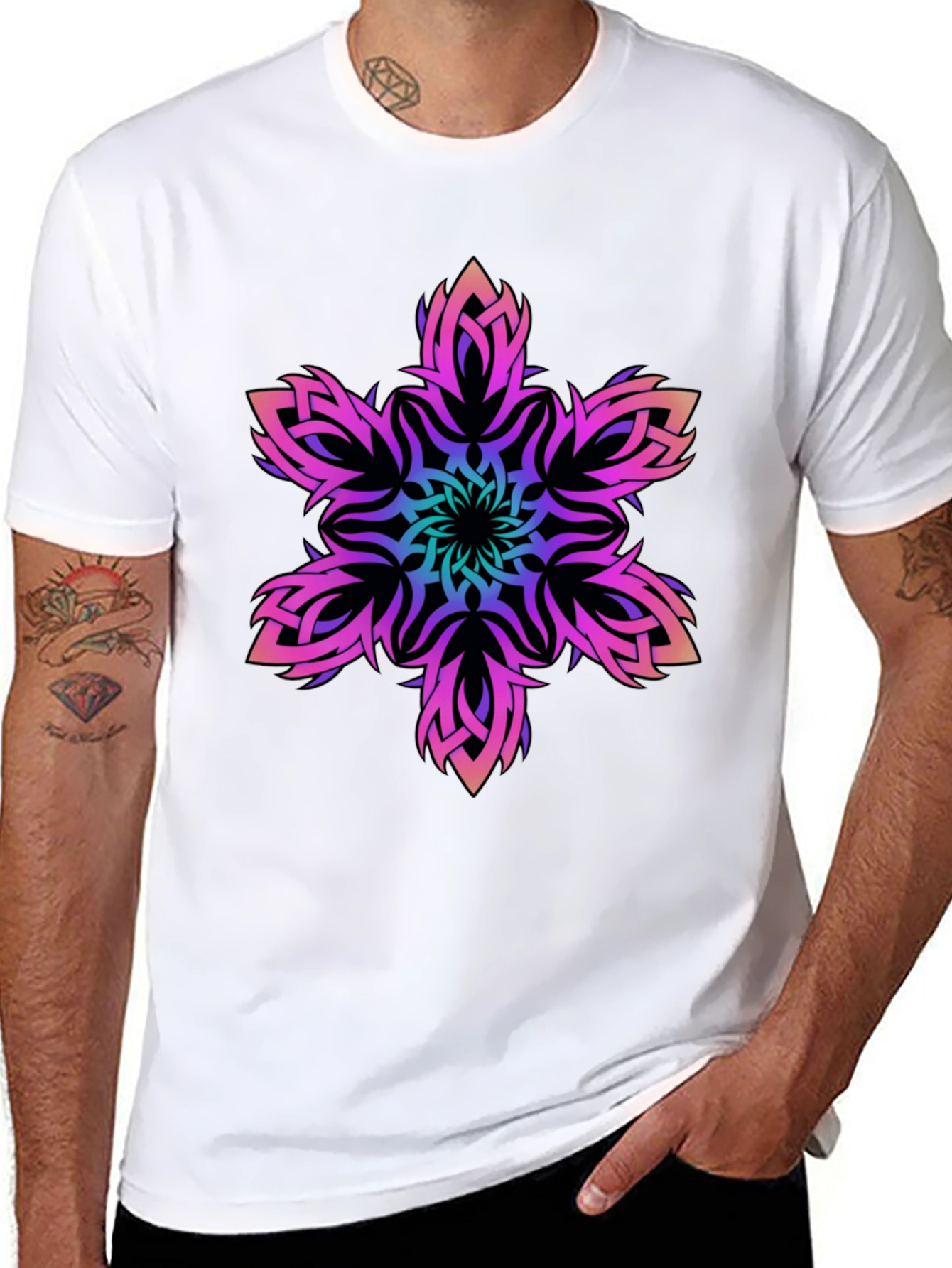 Black Tribal Mandala Graphic Black T-Shirt view 8
