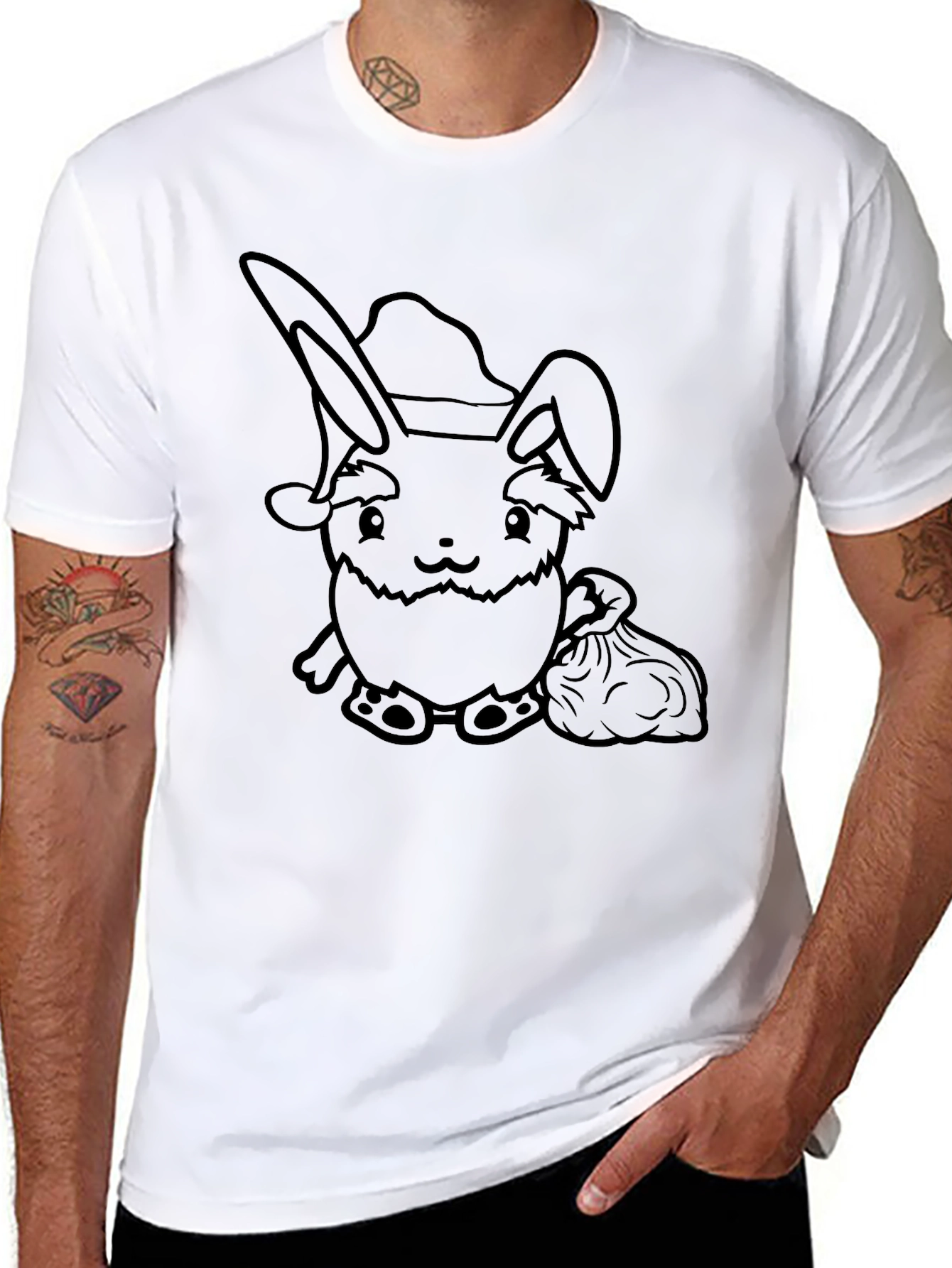 Black Holiday Rabbit T-Shirt - Festive Bunny Design view 8
