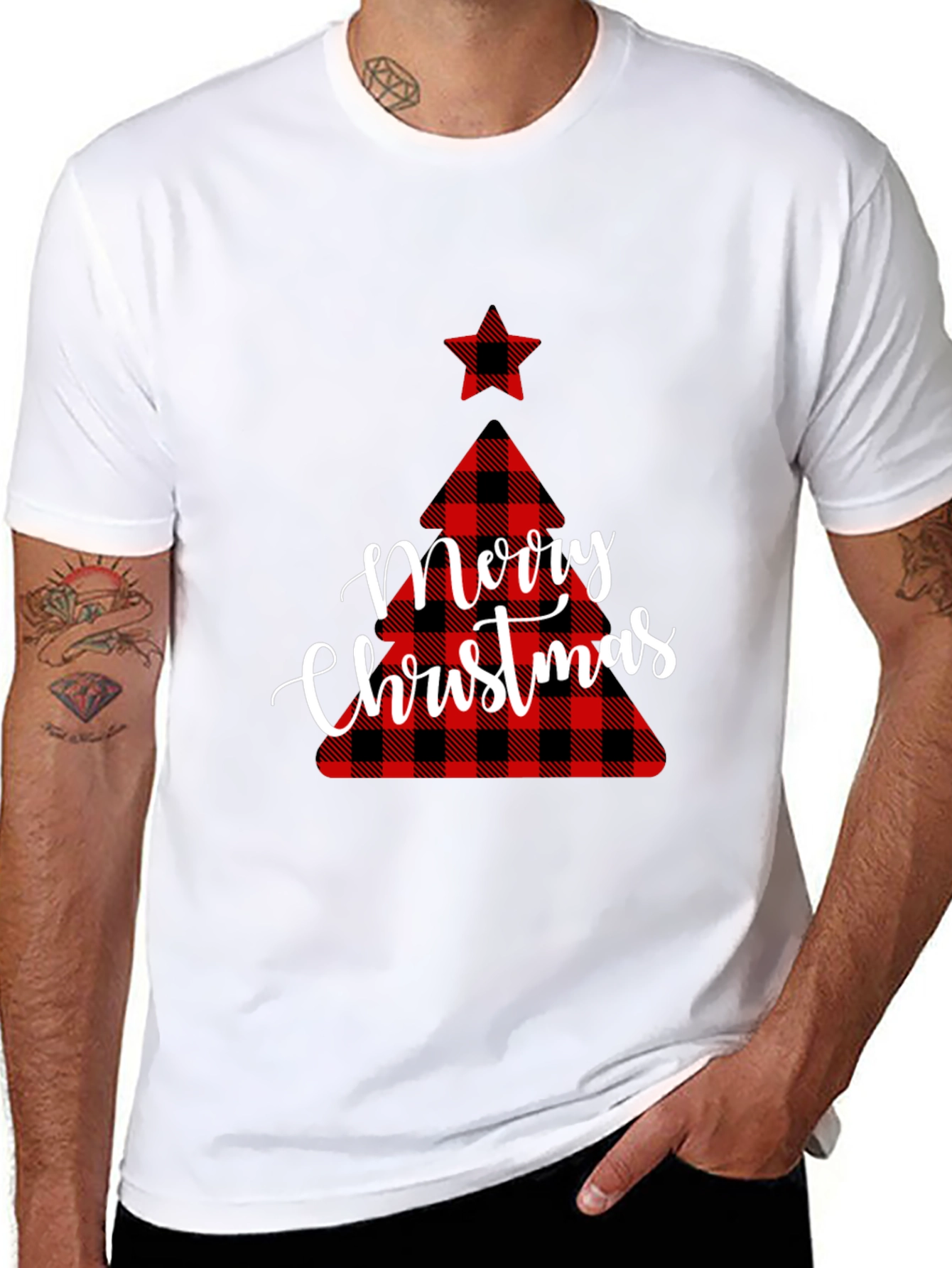 Black Plaid Christmas Tree Graphic Tee view 8