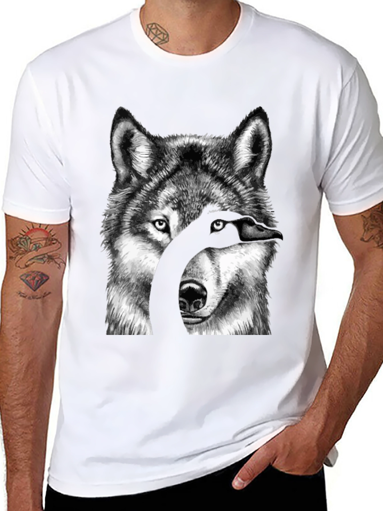 Black Wolf & Goose Graphic Print T-Shirt view 8