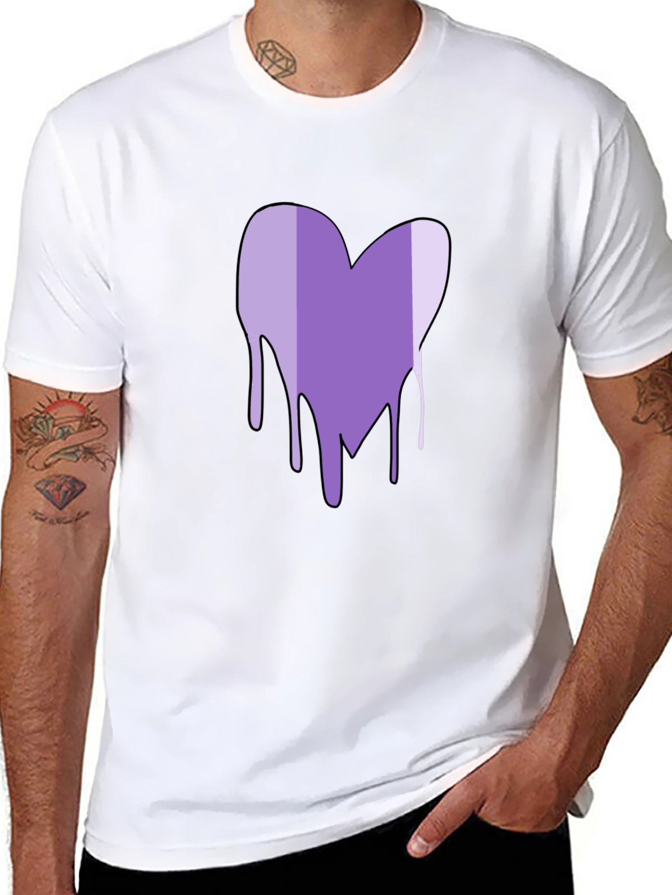 Black Purple Heart Drip Graphic T-Shirt view 8