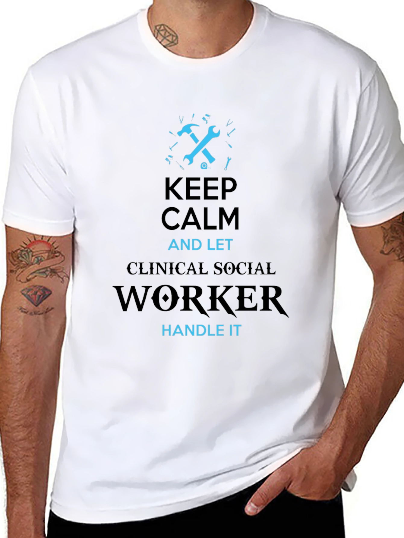 Black Keep Calm Clinical Social Worker T-Shirt view 8