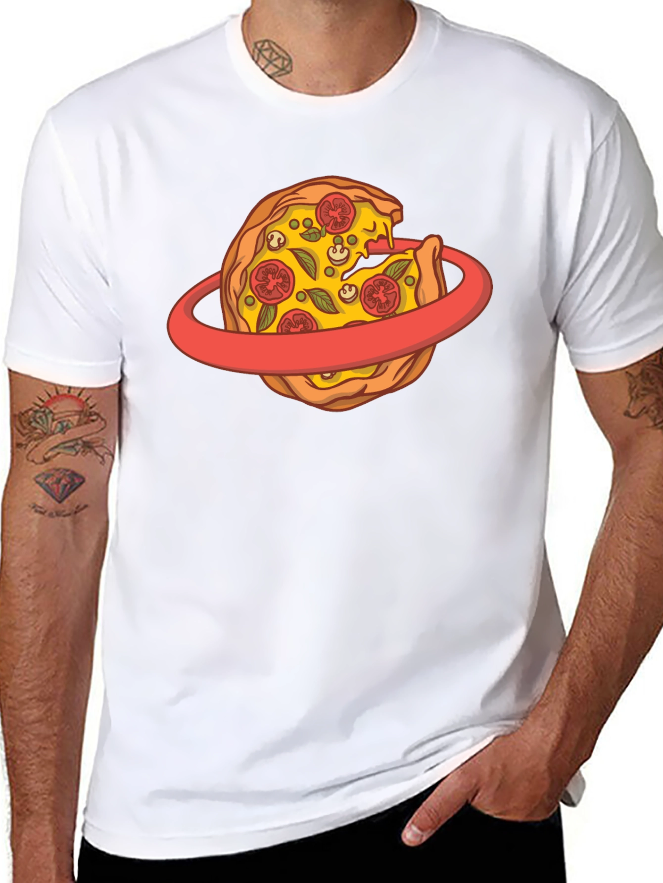 Black Pizza Planet T-Shirt - Black Cotton Graphic Tee view 8