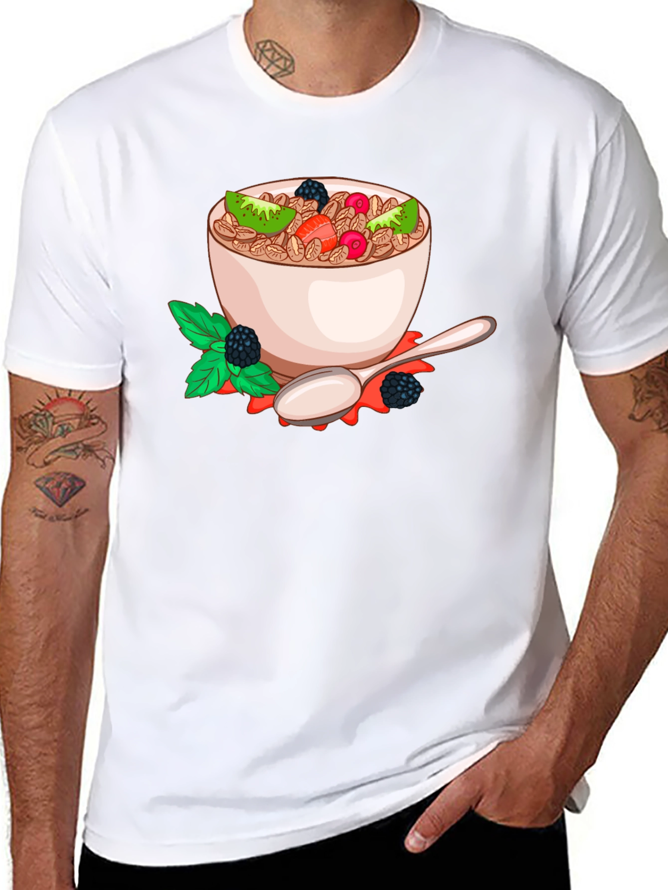 Black Cereal Bowl Graphic Tee - Black Cotton Blend T-Shirt view 8