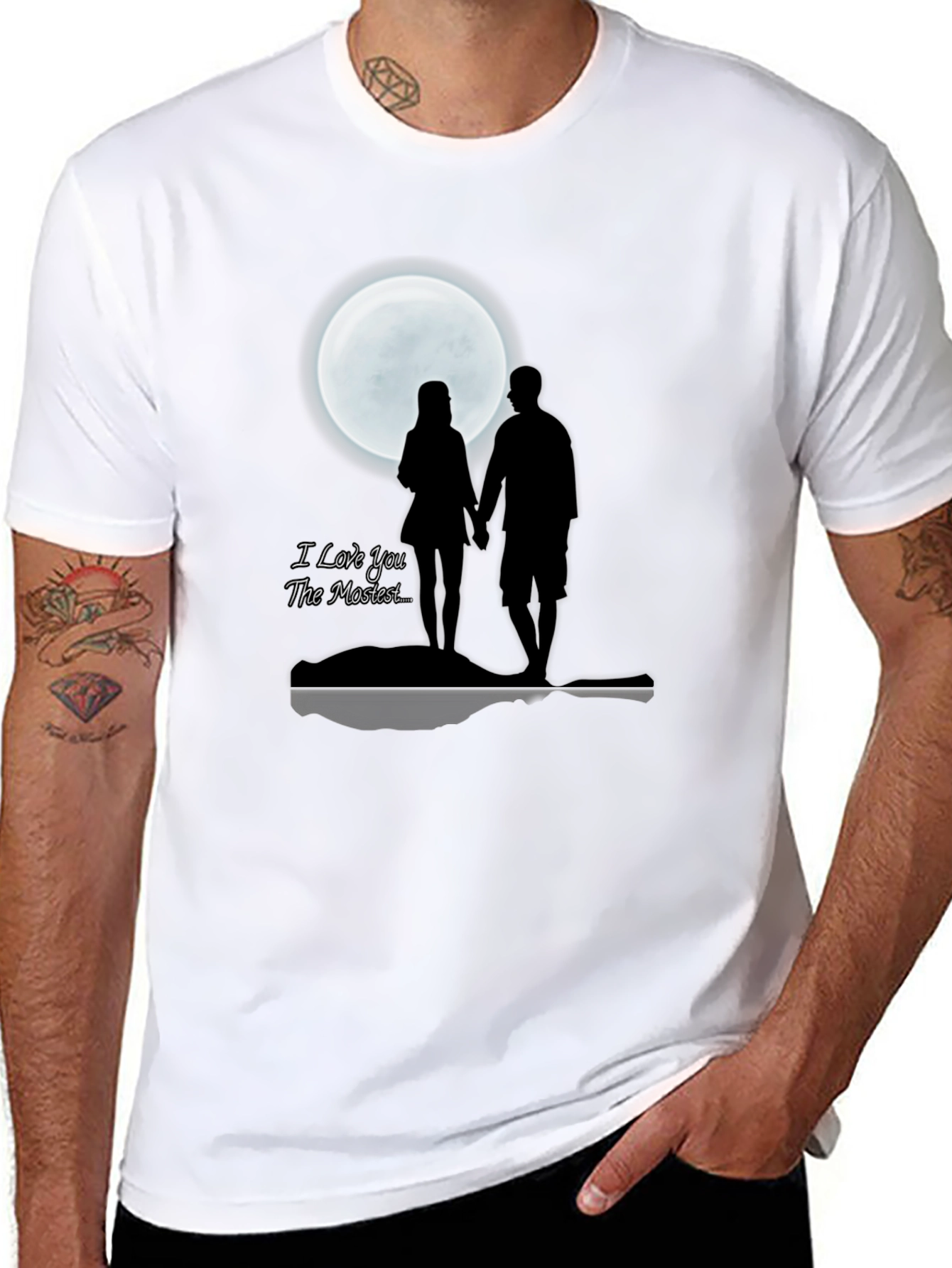 Black Romantic Moonlit Couple T-Shirt - I Love You The Mostest view 8