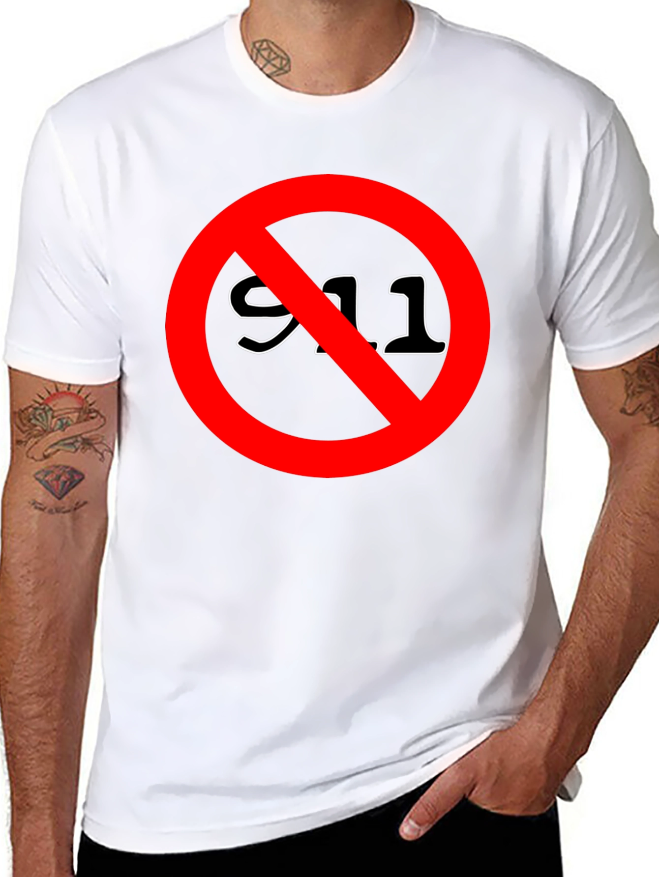 Black Anti 911 T-Shirt - Black Crew Neck Tee view 8