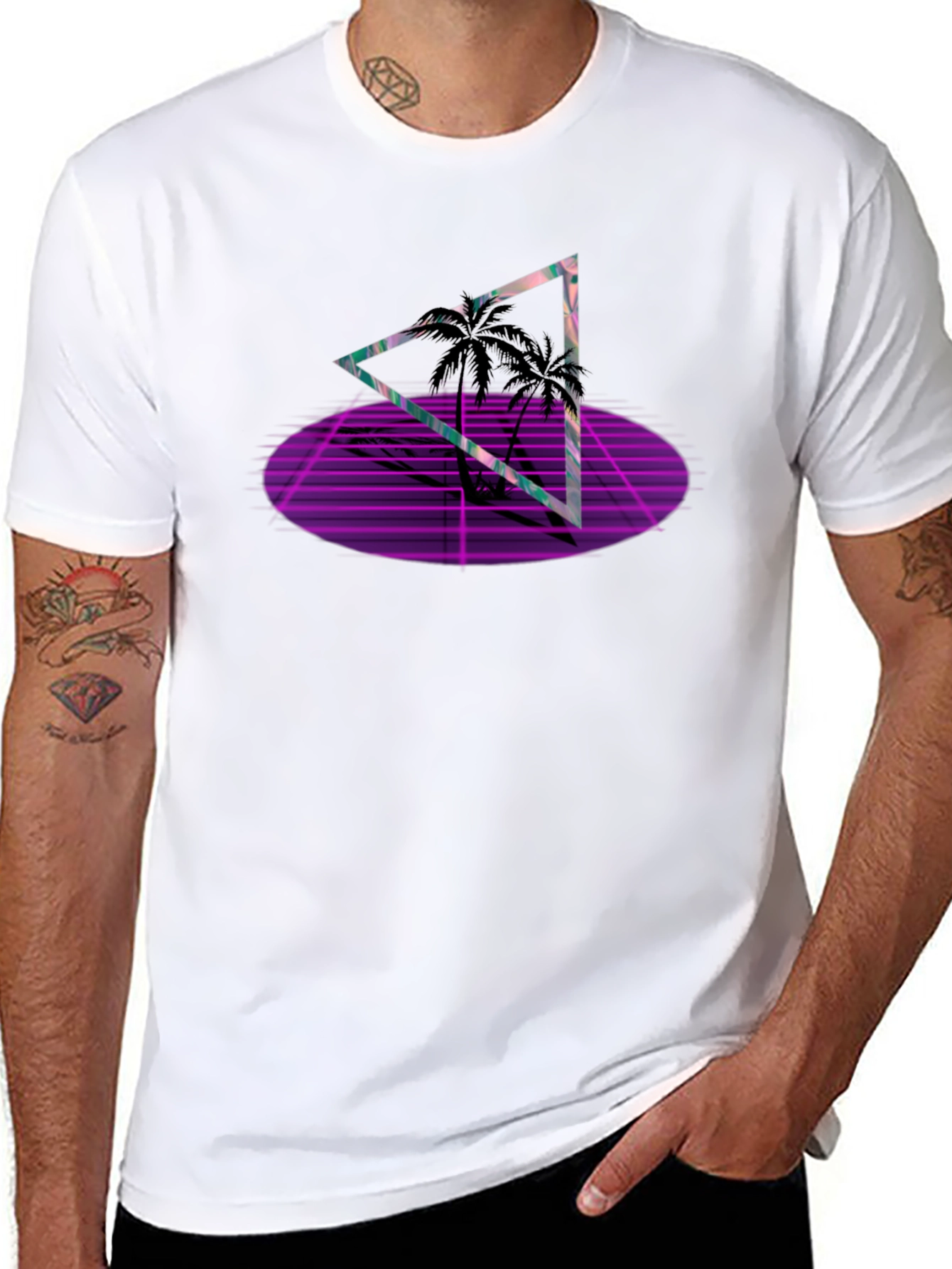Black Retro Palm Triangle Black T-Shirt view 8