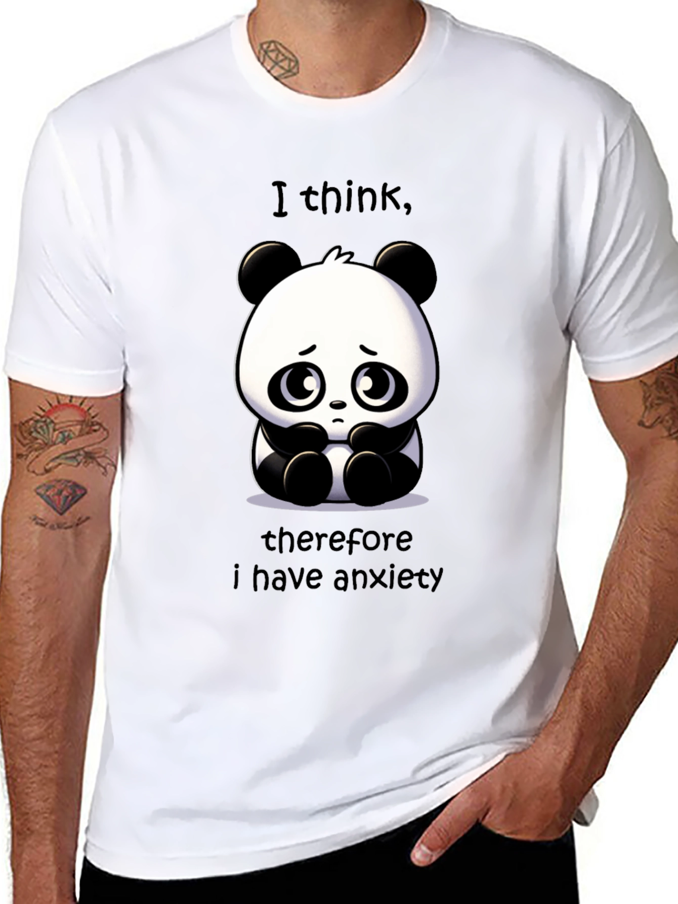 Black Anxiety Panda Graphic T-Shirt - Funny & Relatable! view 8