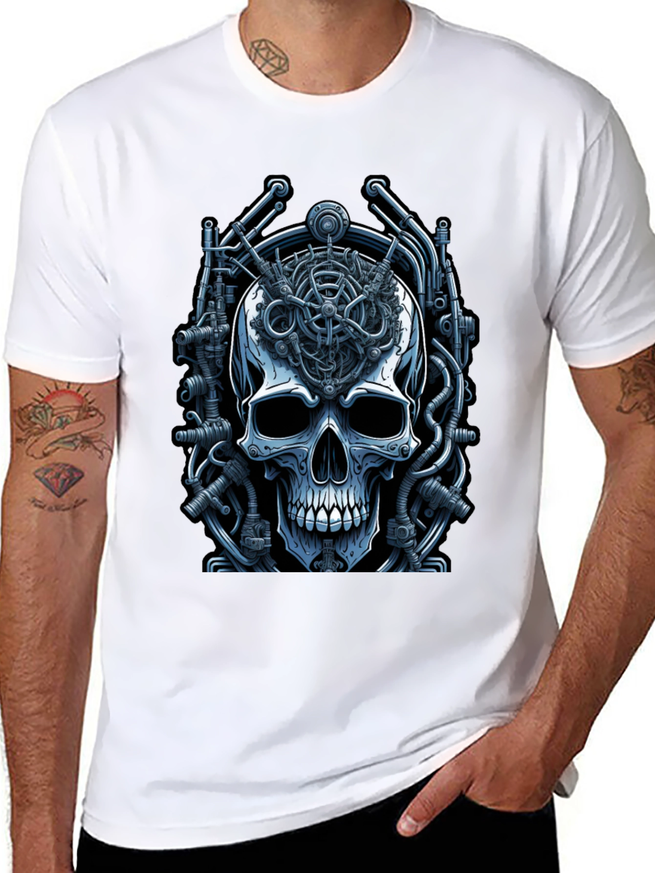Black Steampunk Skull T-Shirt - Mechanical Mind view 8