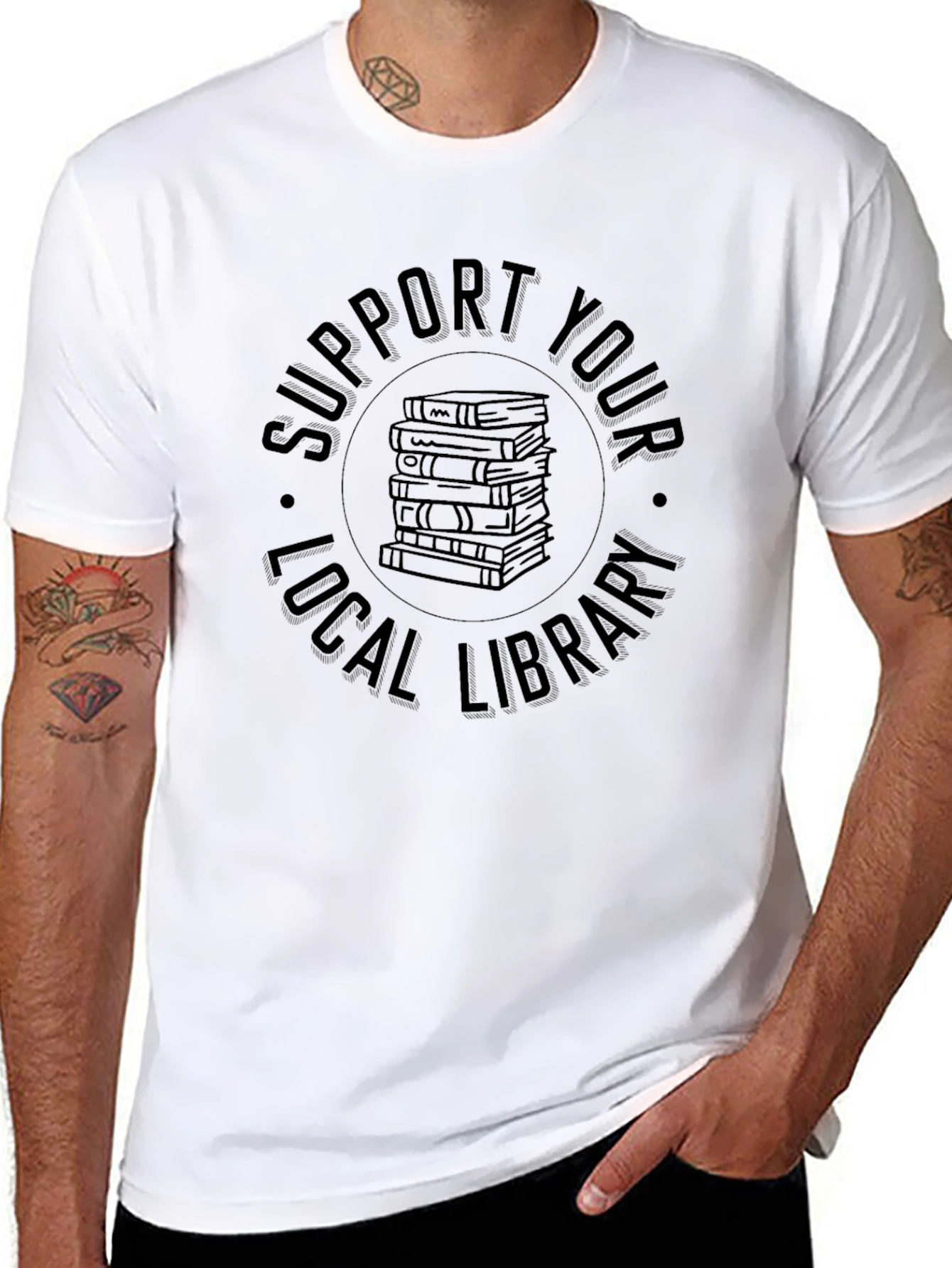 Black Support Your Local Library Graphic Tee view 8
