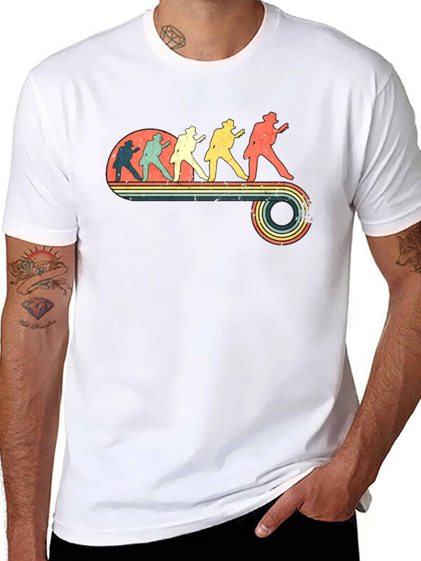 Black Retro Guitarist T-Shirt view 8