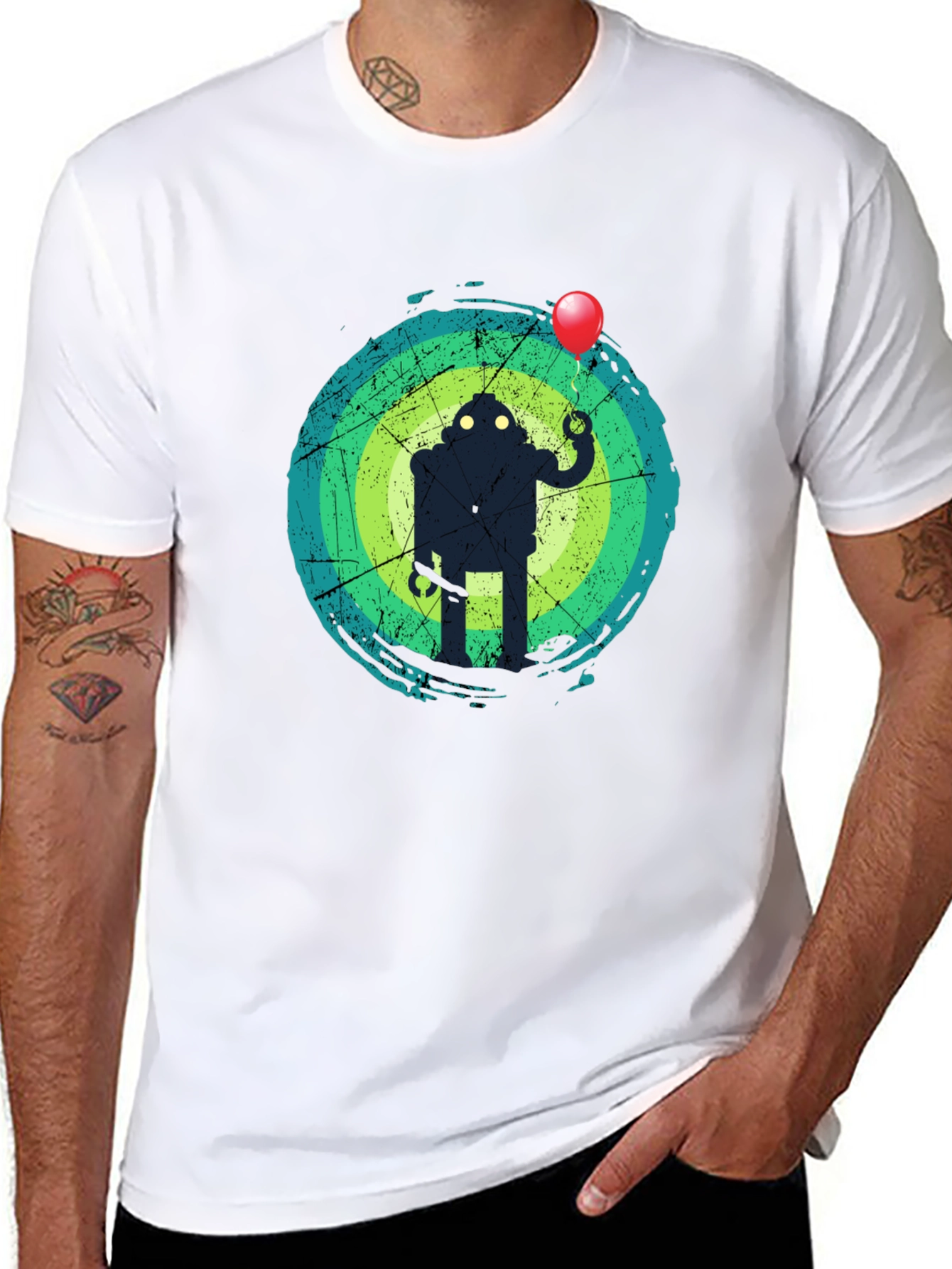 Black Robot Balloon Graphic Tee - Trendy Men's T-Shirt view 8