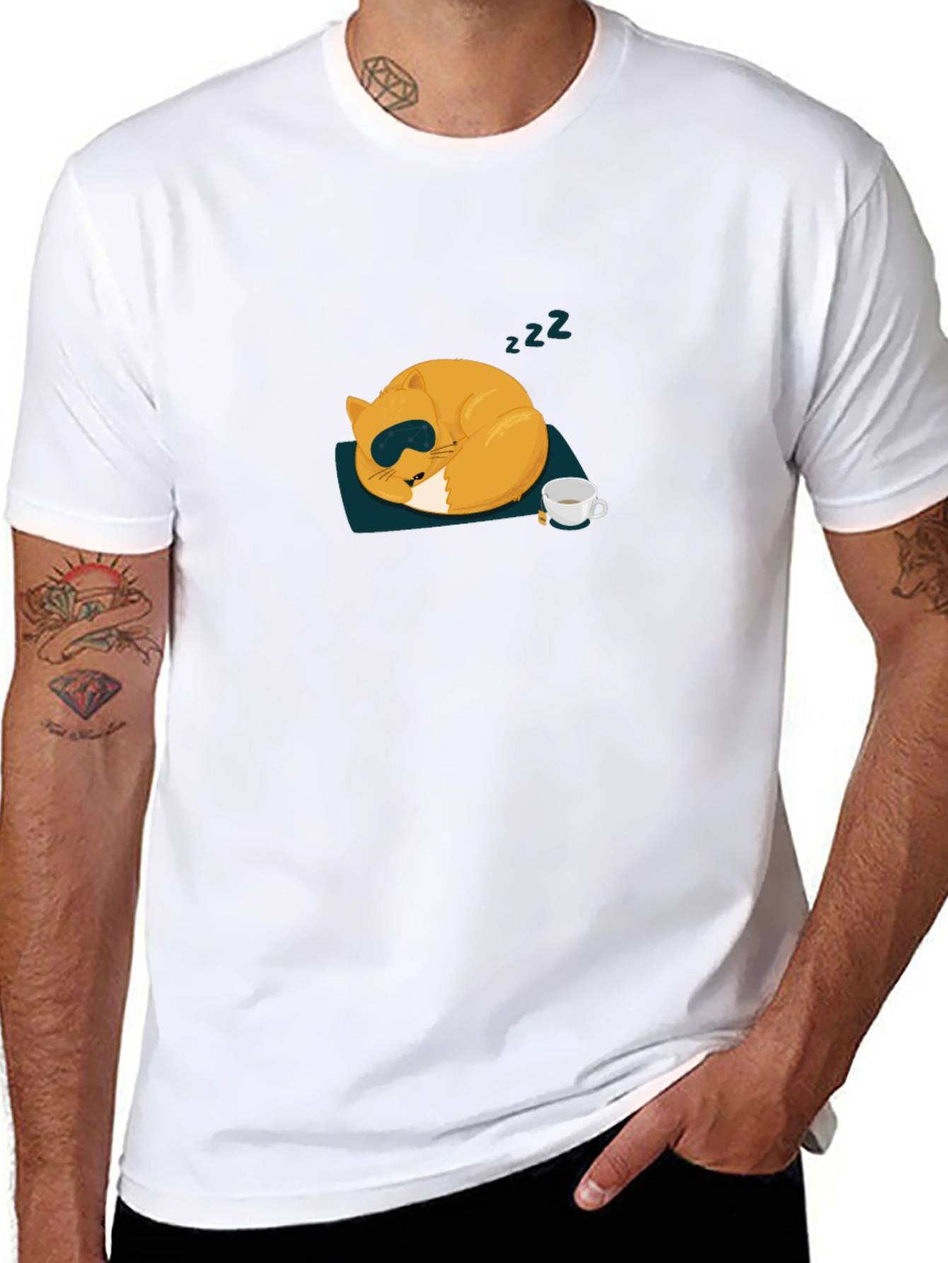 Black Sleepy Cat Tee - Cozy Cartoon Design view 8