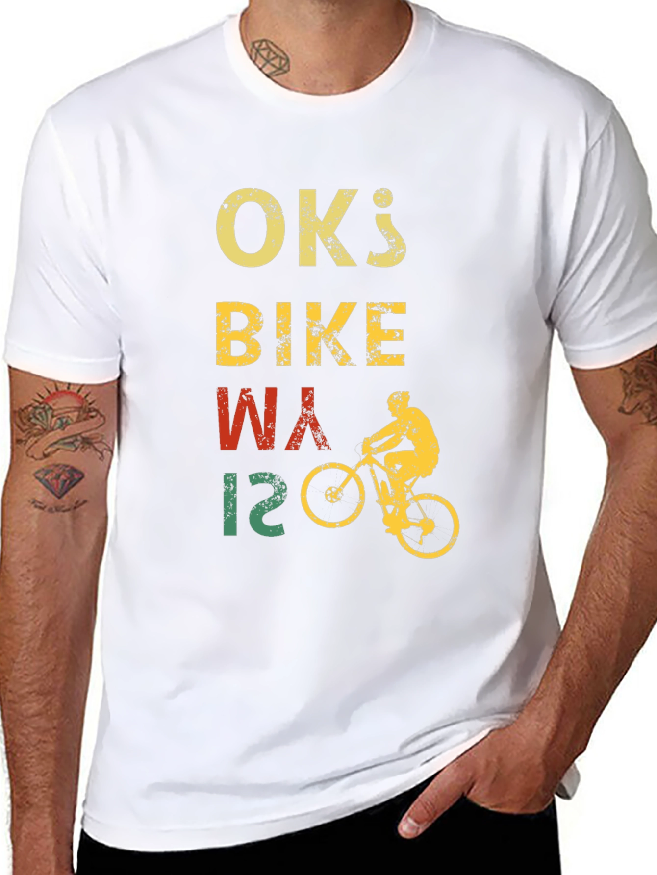 Black Vintage OK's Bike Way T-Shirt - Cyclist Design view 8