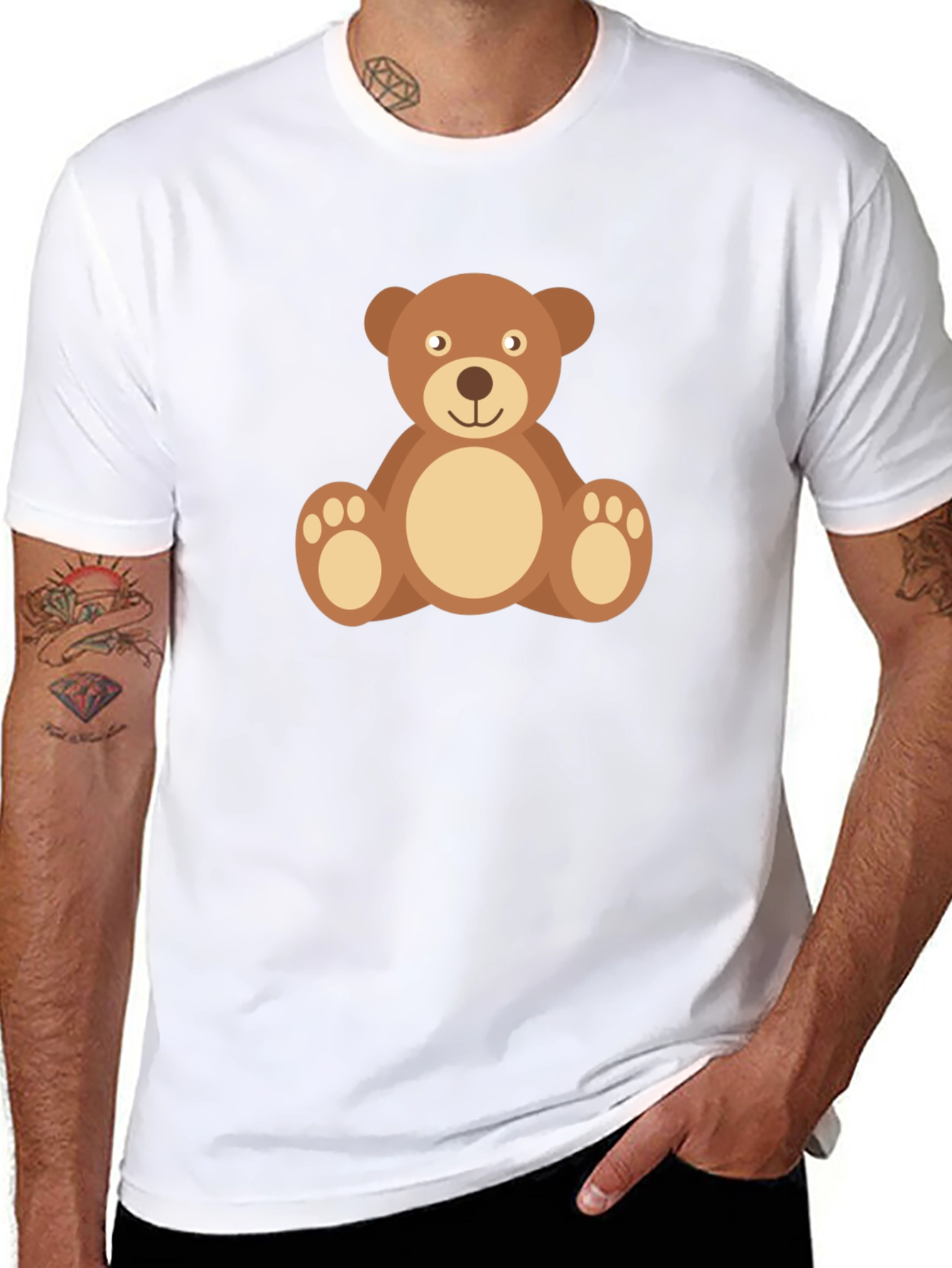 Black Cute Teddy Bear Graphic Tee - Black Cotton Shirt view 8