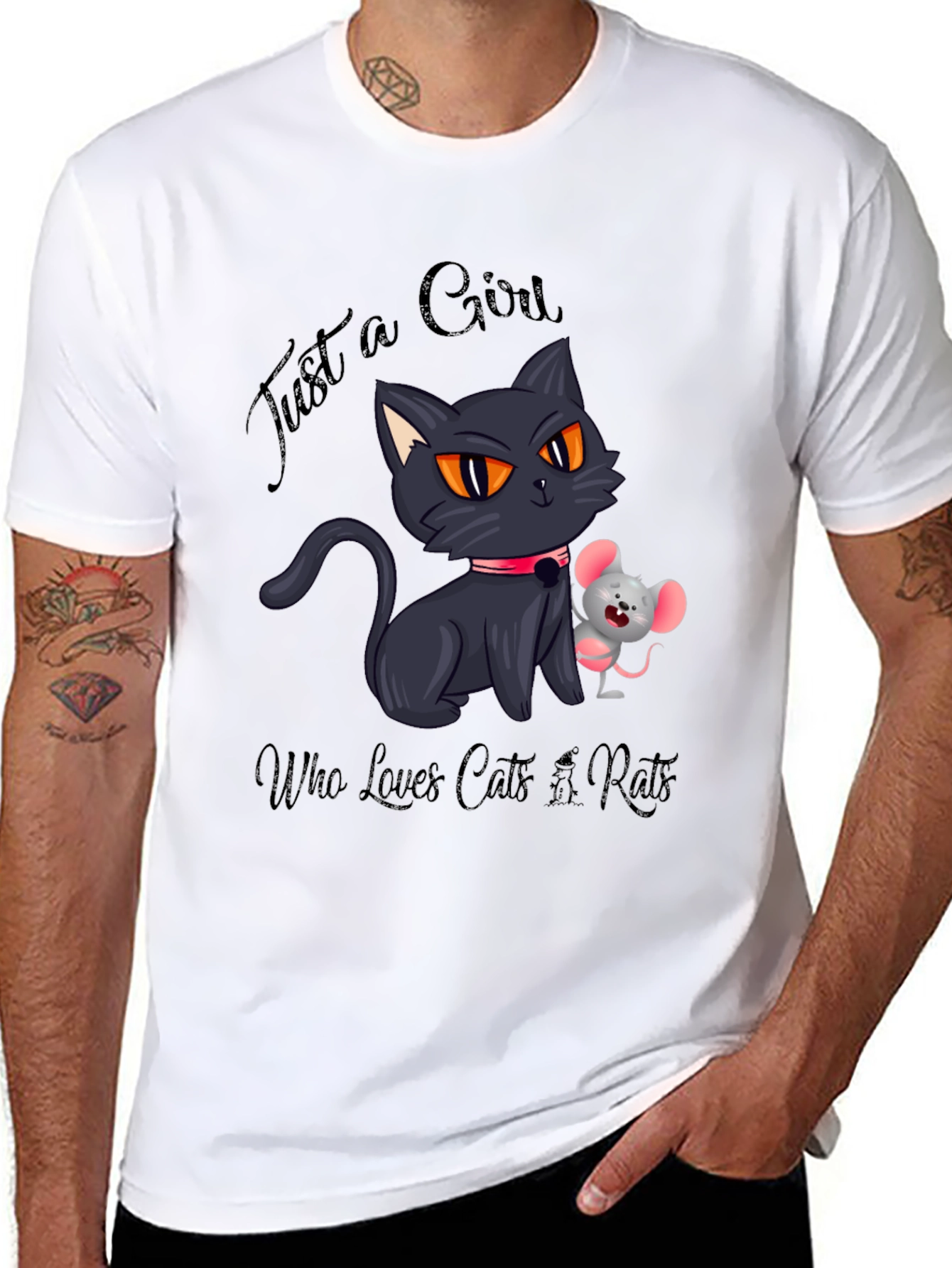 Black Cute Cat and Mouse Graphic Tee view 8
