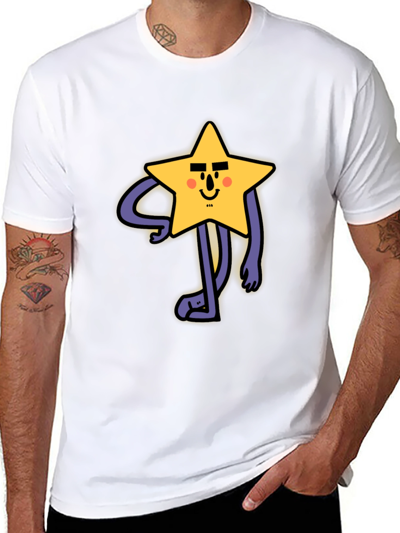 Black Funny Star Character Graphic Print Black T-Shirt view 8