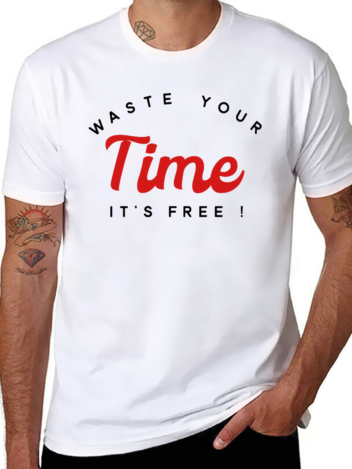 Black Waste Your Time Graphic Tee - Black Cotton view 8
