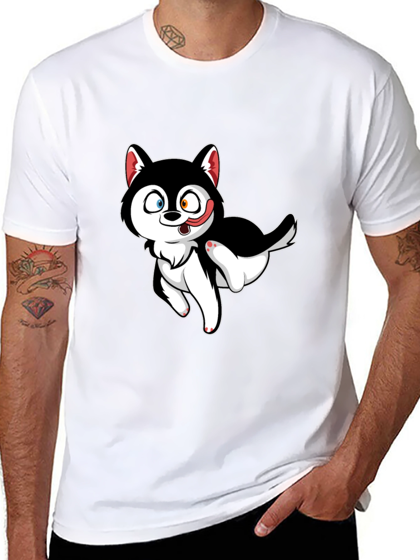 Black Cute Cartoon Husky Graphic T-Shirt - Black view 8