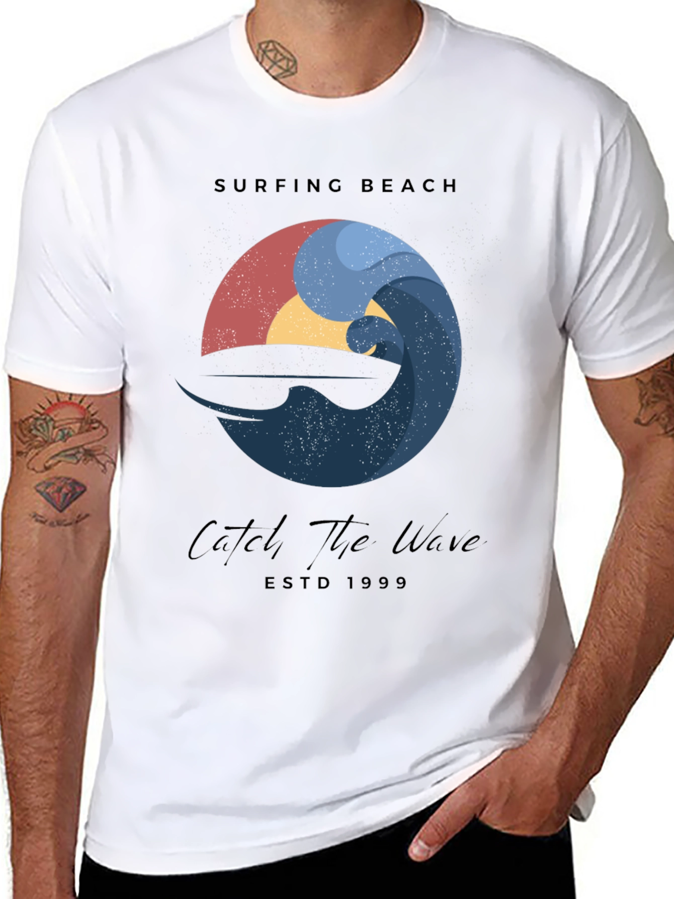 Black Surfing Beach Wave Graphic T-Shirt view 8