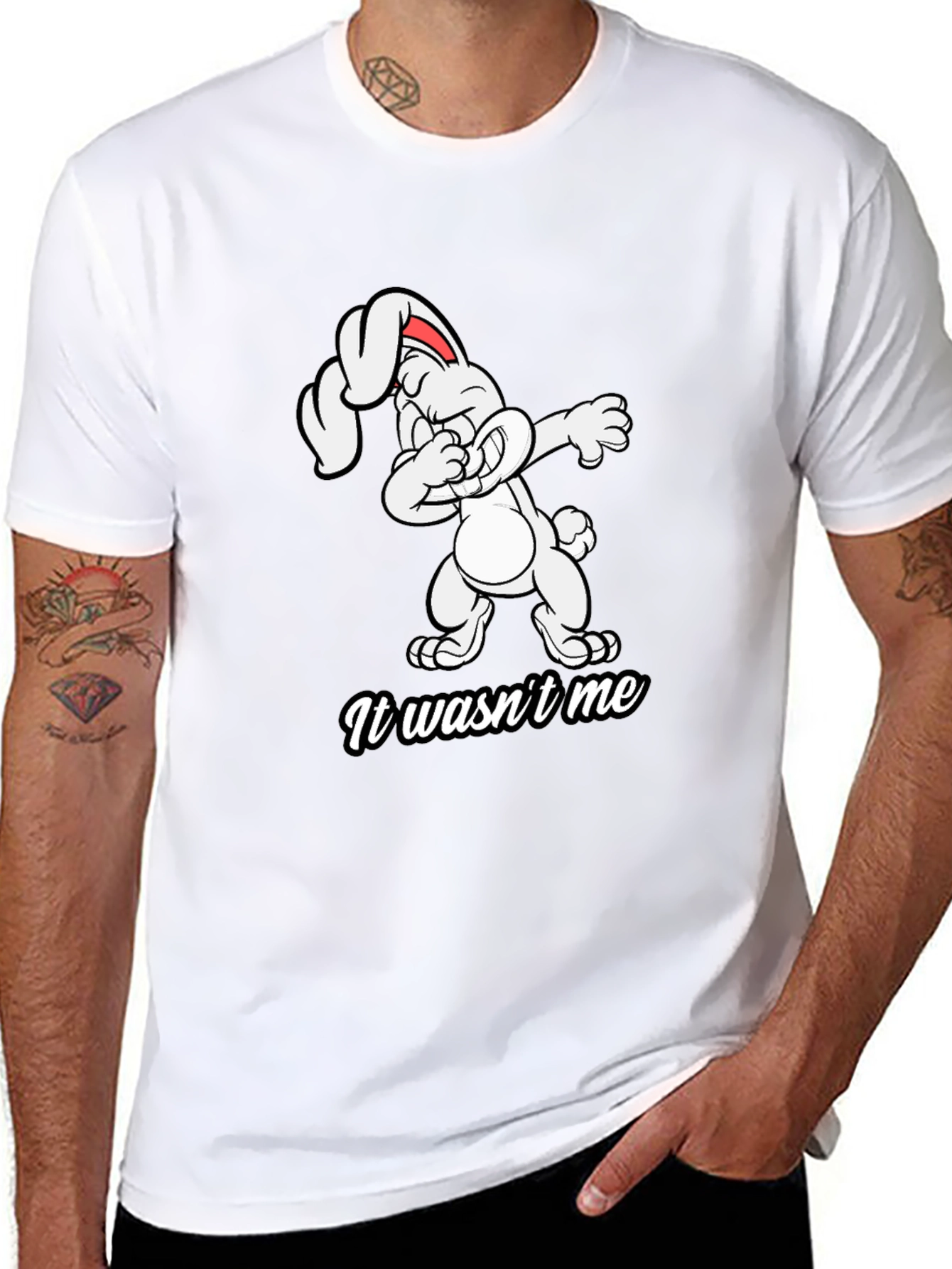 Black Dabbing Bunny T-Shirt - "It Wasn't Me" Design view 8