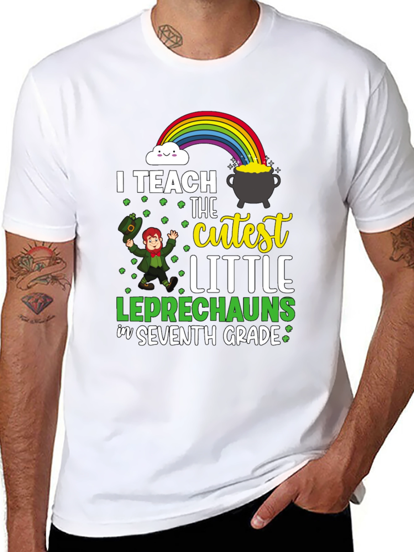 Black Cute Leprechaun Seventh Grade Teacher T-Shirt view 8