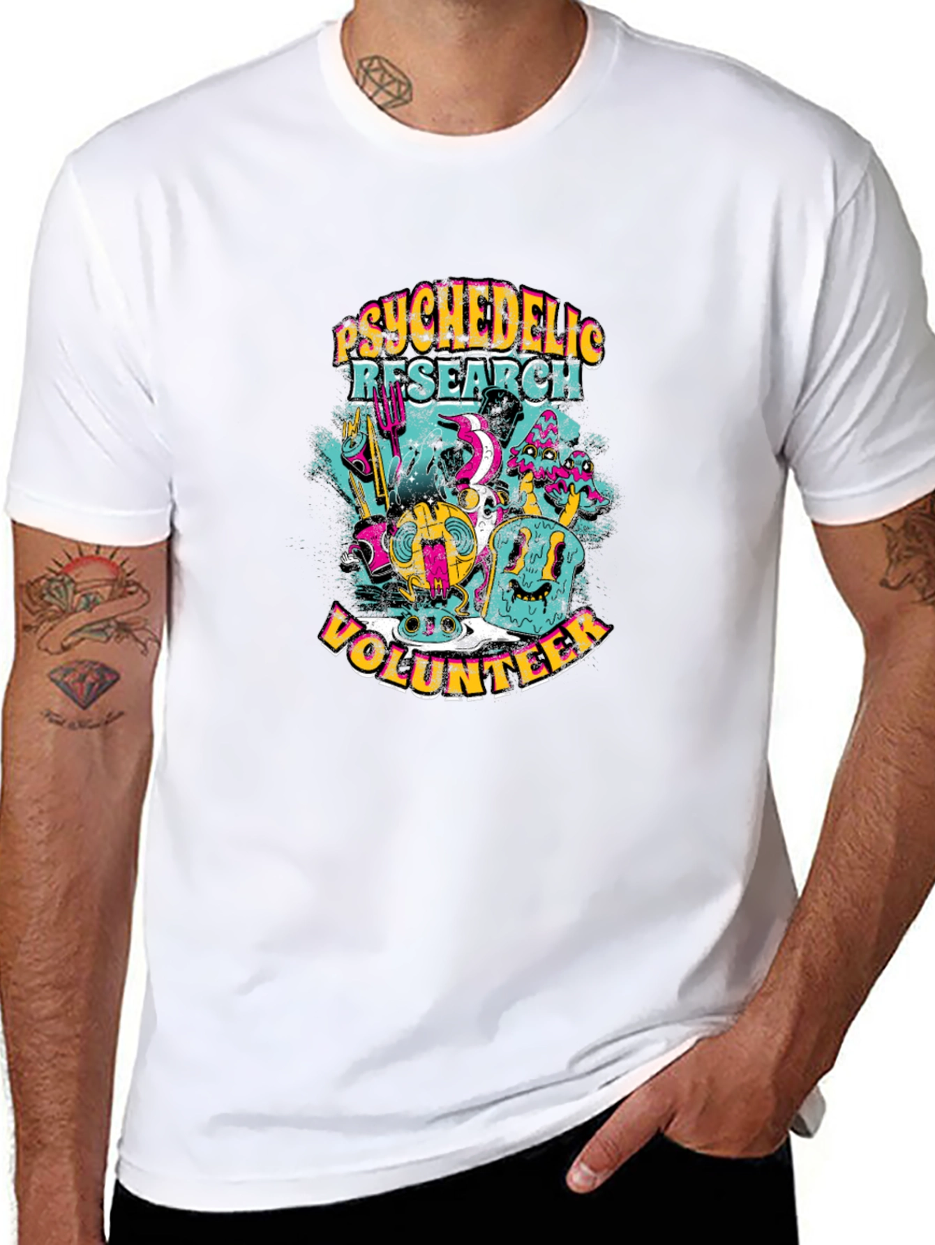 Black Psychedelic Research Volunteer Graphic T-Shirt view 8