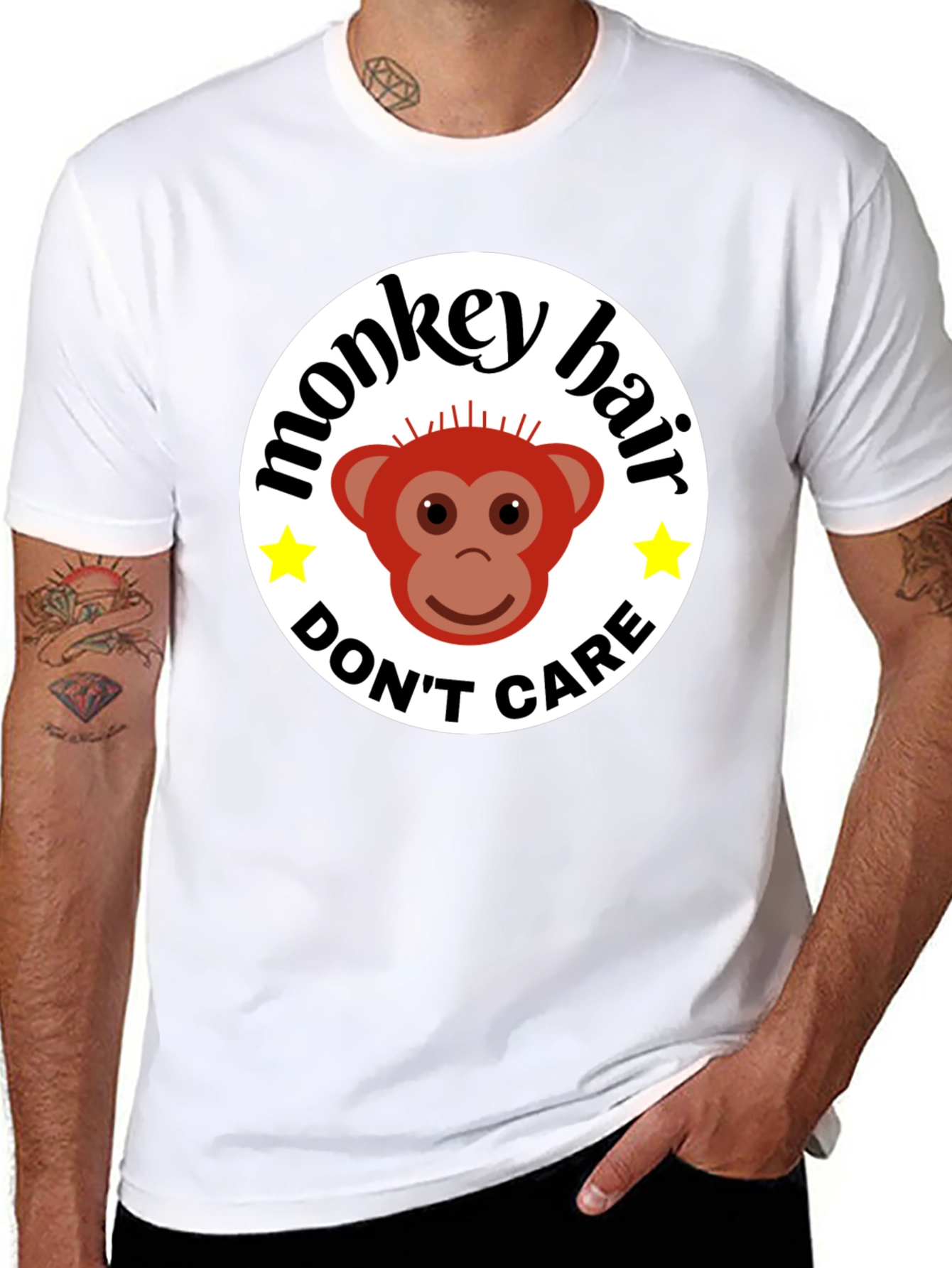Black Monkey Hair, Don't Care! Black Graphic Tee view 8