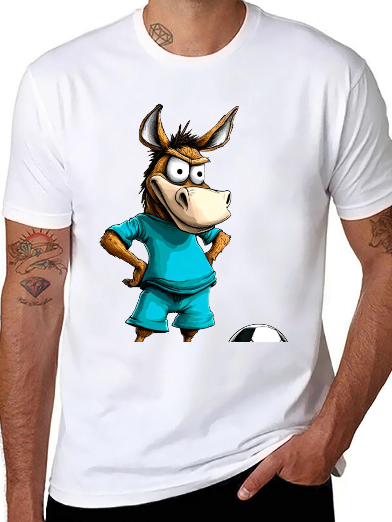 Black Funny Donkey Soccer T-Shirt - Cartoon Animal Tee view 8