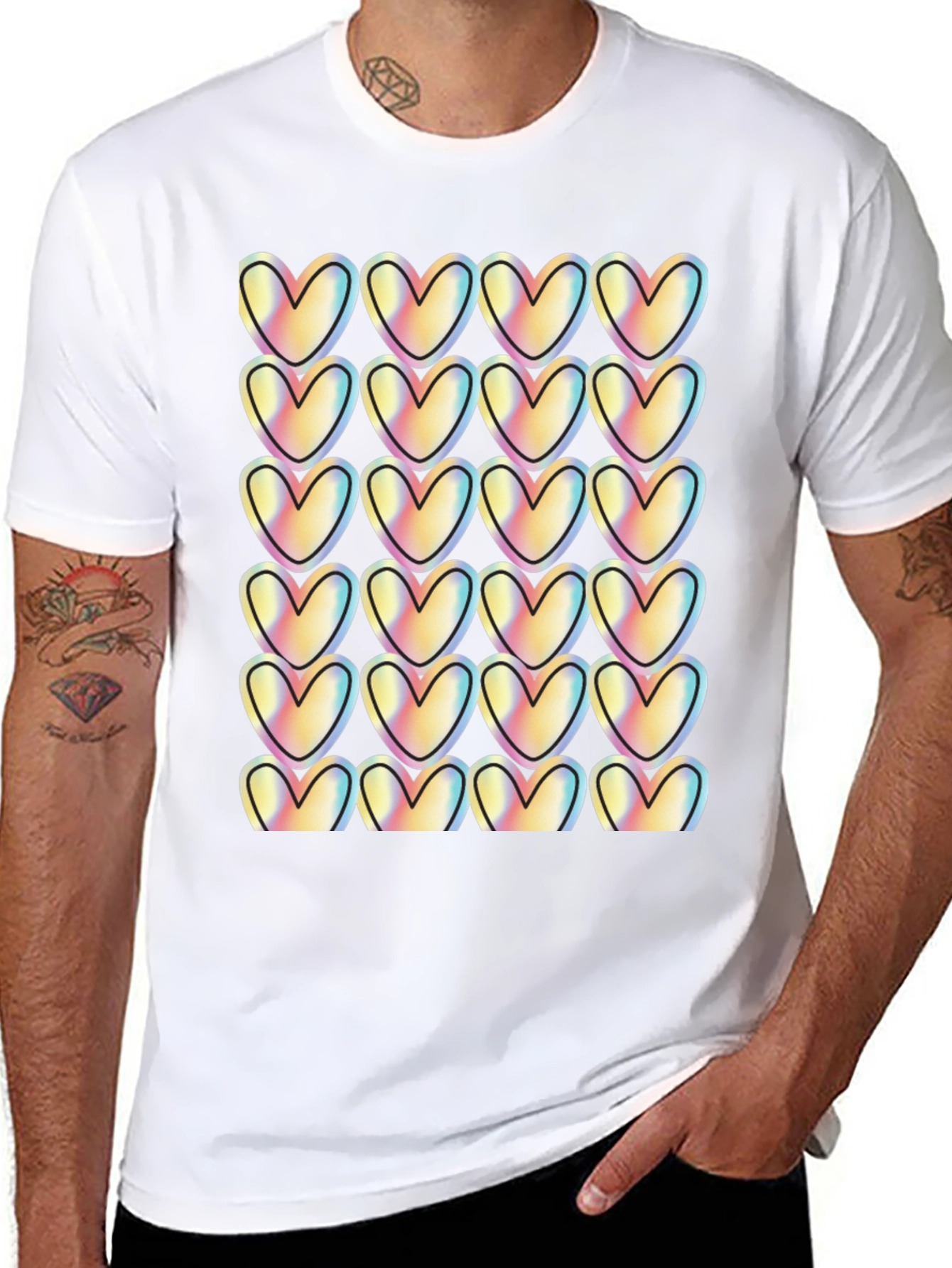 Black Heart Pattern T-Shirt - Trendy Casual Wear view 8