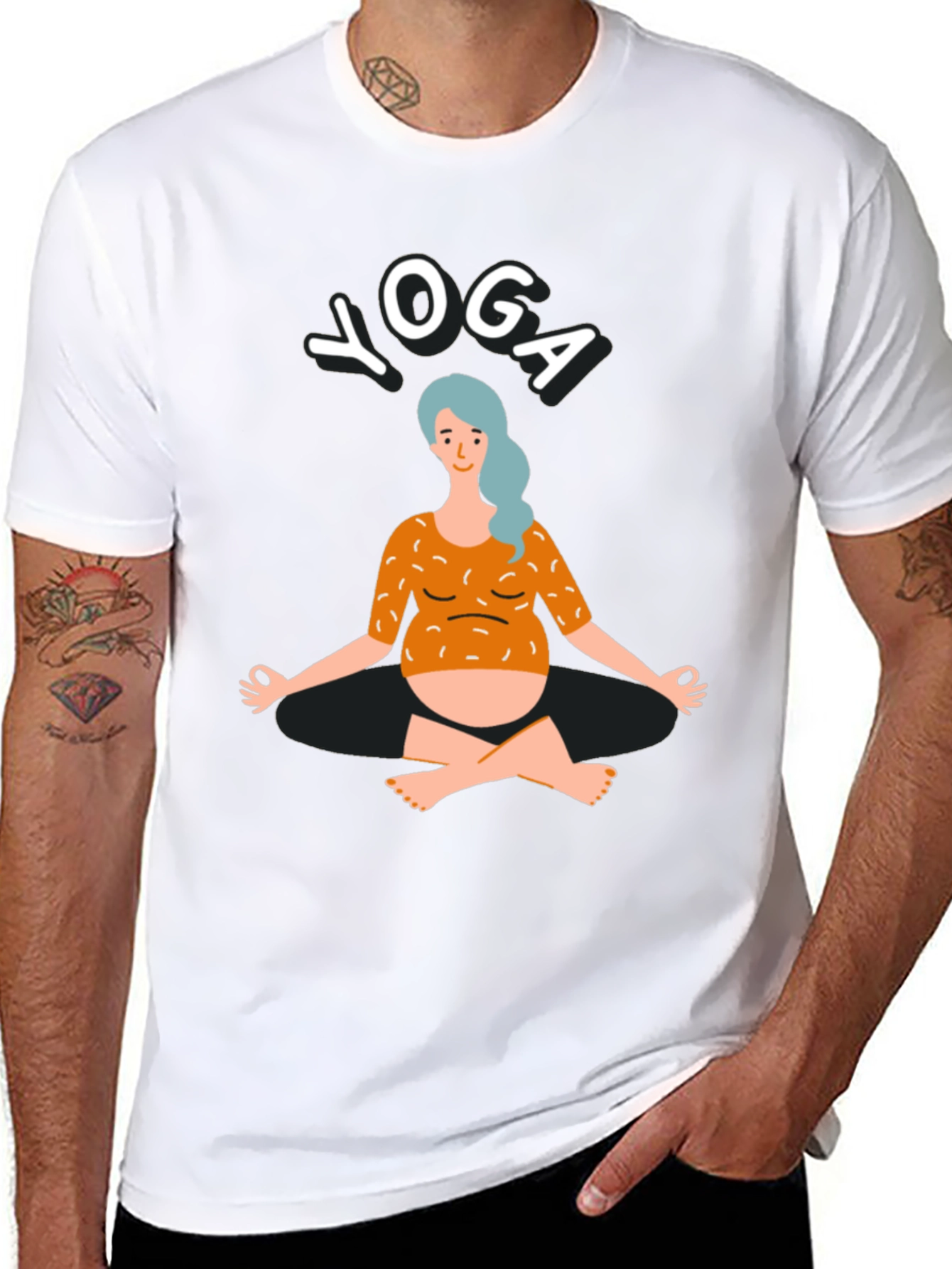 Black Yoga T-Shirt - Pregnant Woman Design view 8