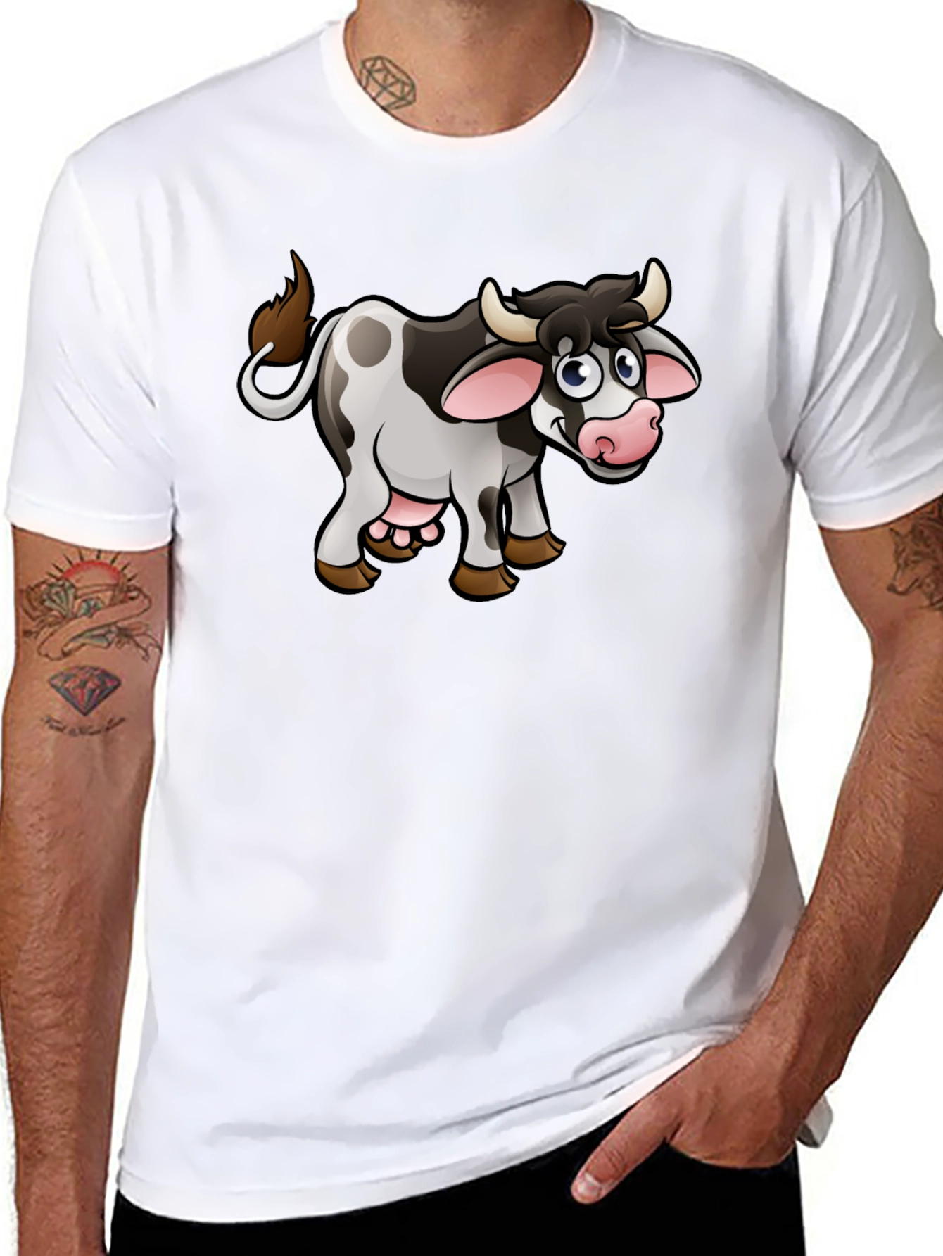 Black Cartoon Cow T-Shirt - Black Cotton Graphic Tee view 8