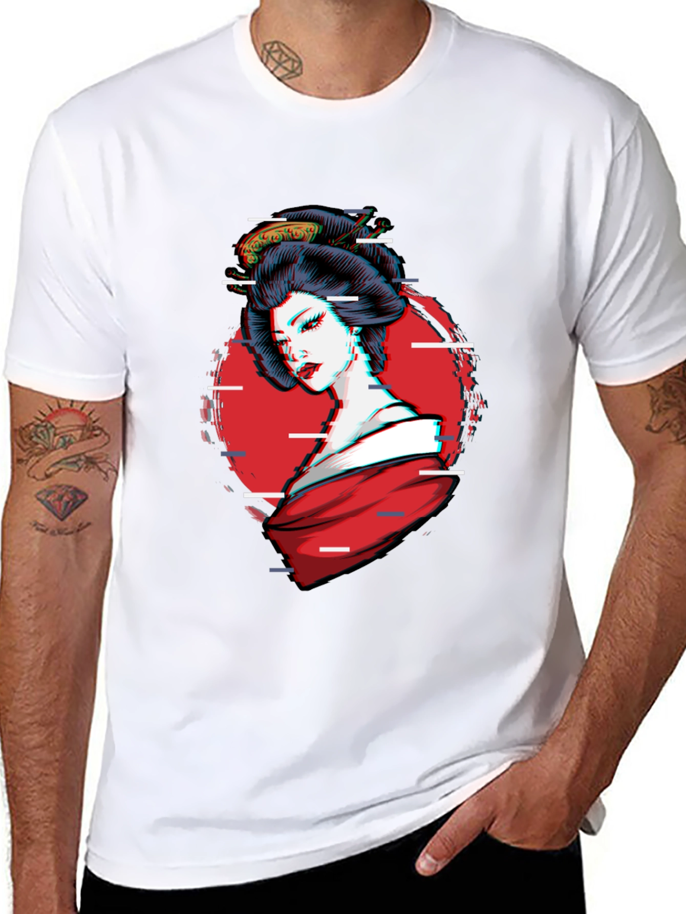 Black Geisha Glitch T-Shirt - Stylish Graphic Tee view 8