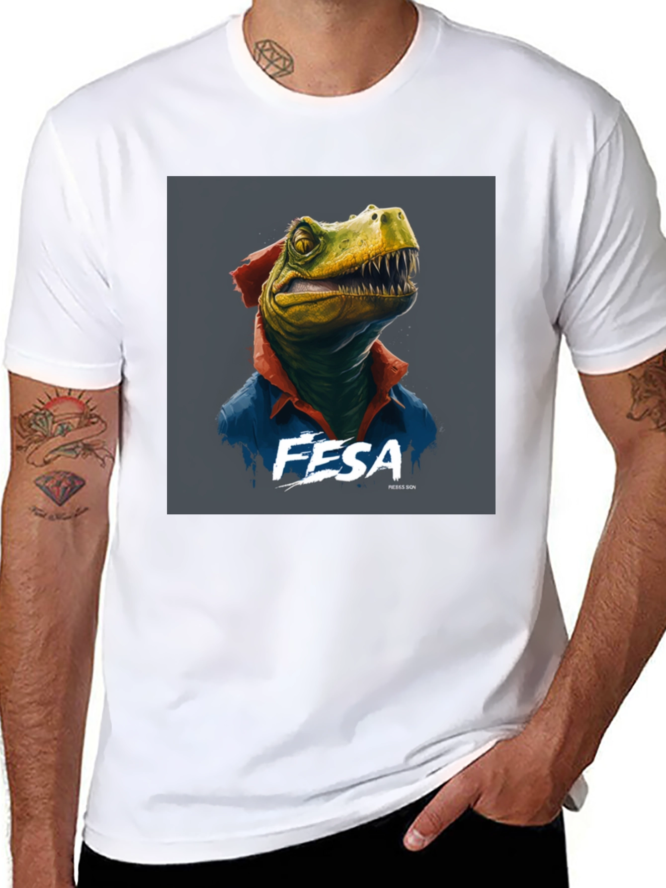 Black FESA Dinosaur Graphic Black T-Shirt view 8