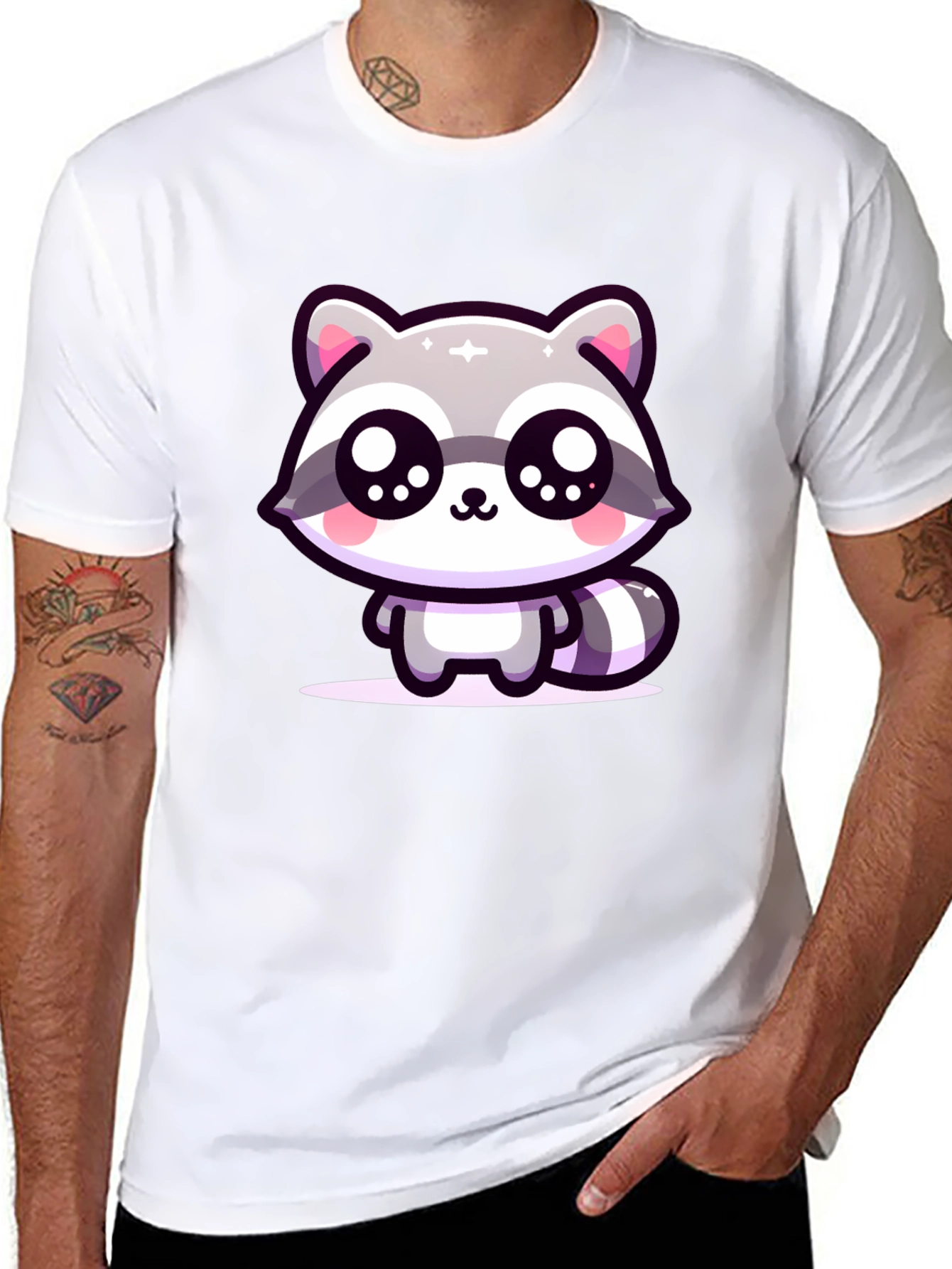 Black Cute Raccoon Graphic Black T-Shirt view 8