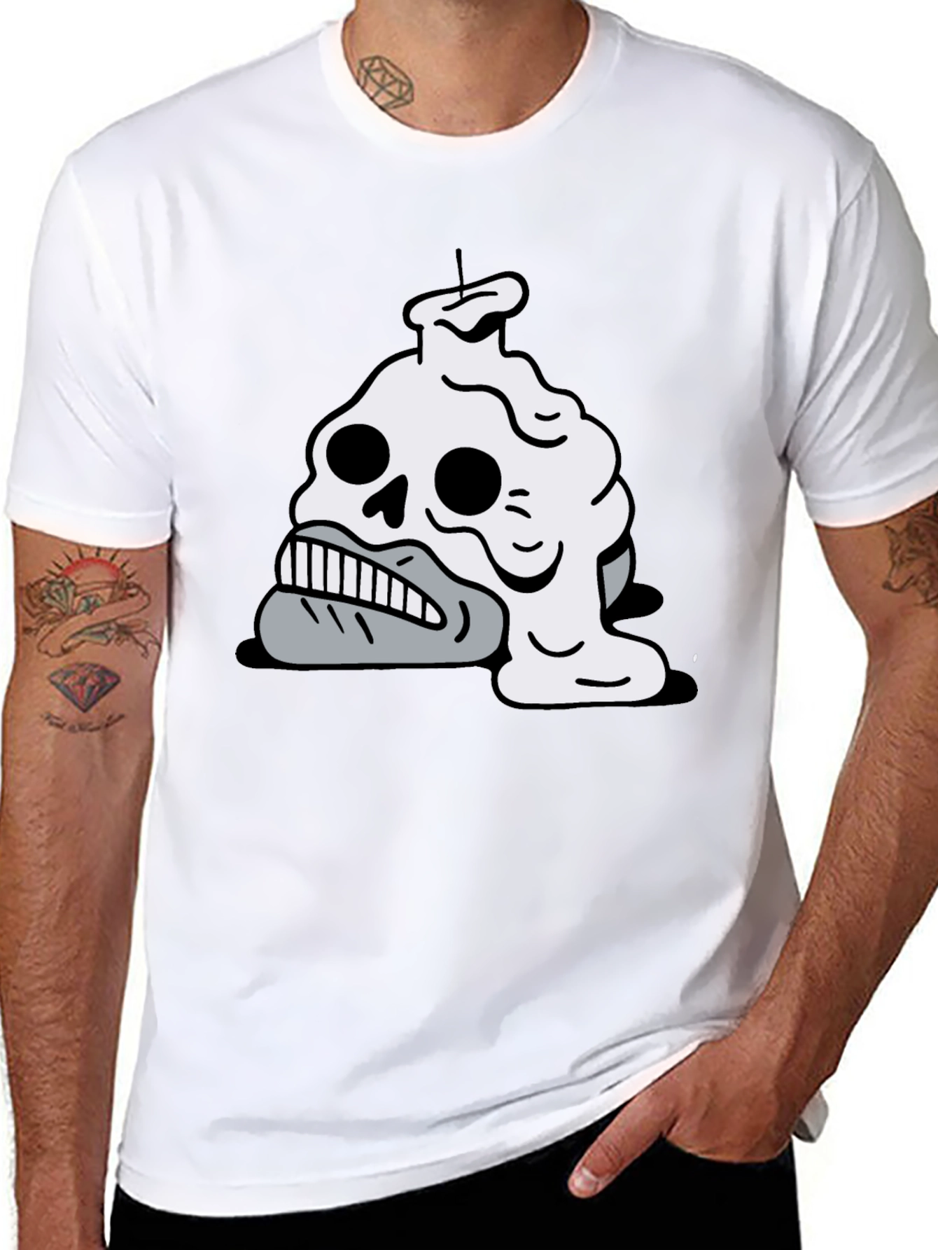 Black Melting Skull Candle Graphic T-Shirt view 8