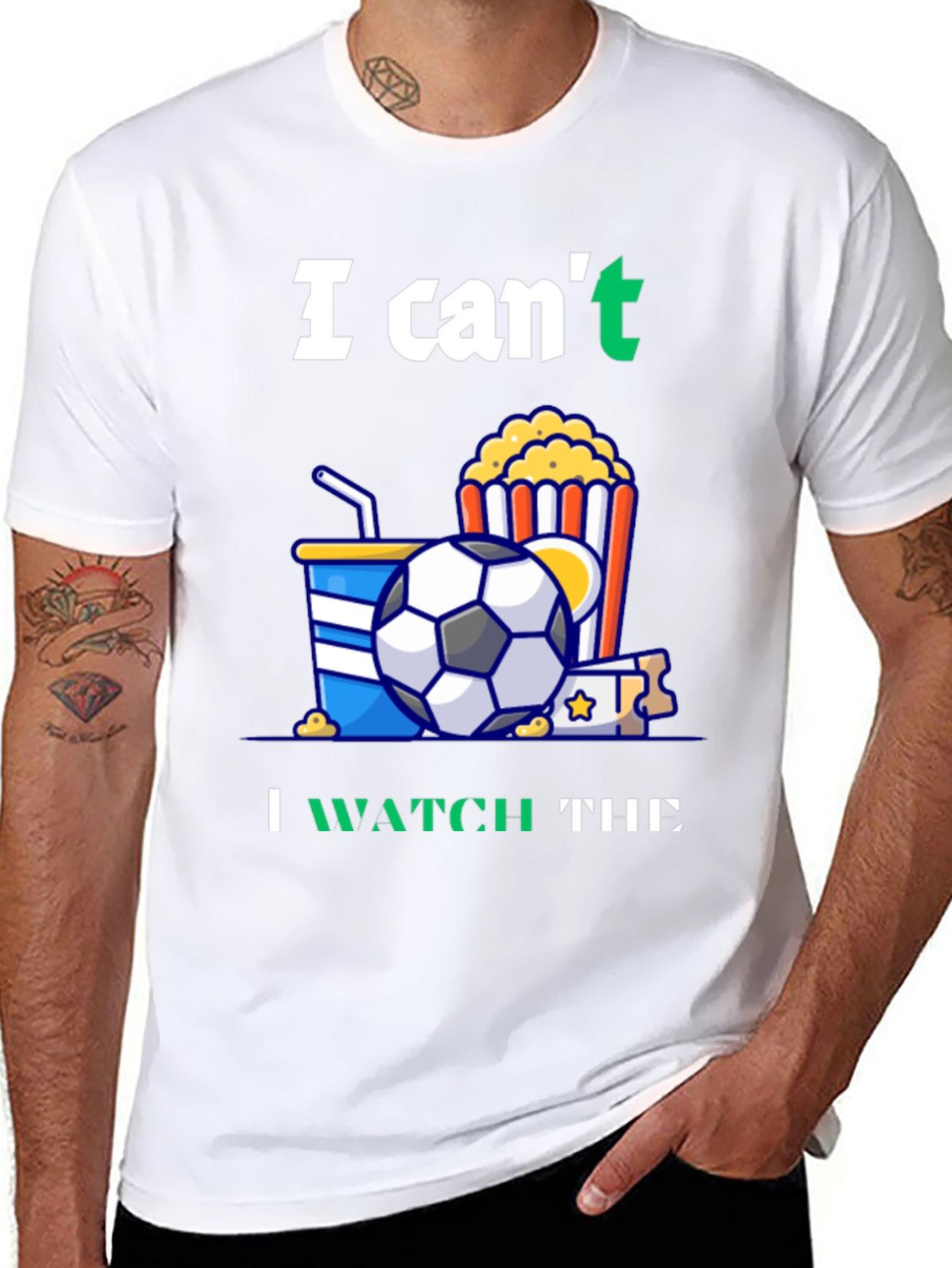 Black Funny Soccer T-Shirt: Can't Watch Movie - Gotta See Football! view 8