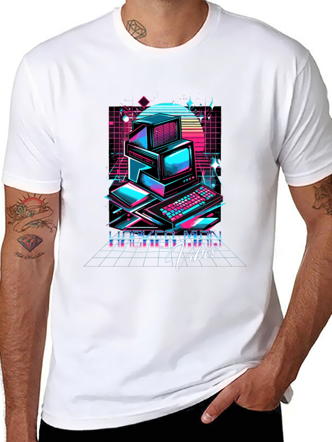 Black Hacker Man Vibes T-Shirt - Retro Computer Design view 8
