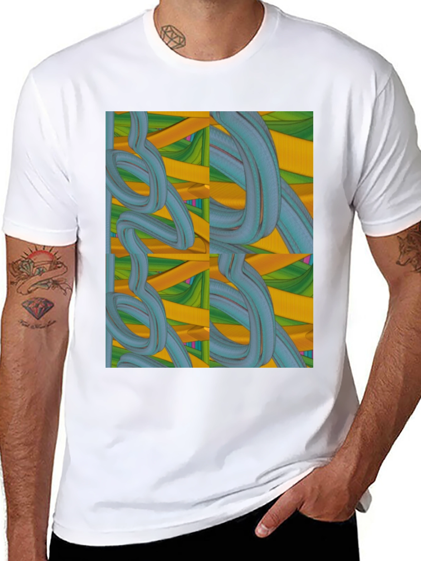 Black Abstract Swirl Design Black T-Shirt view 8