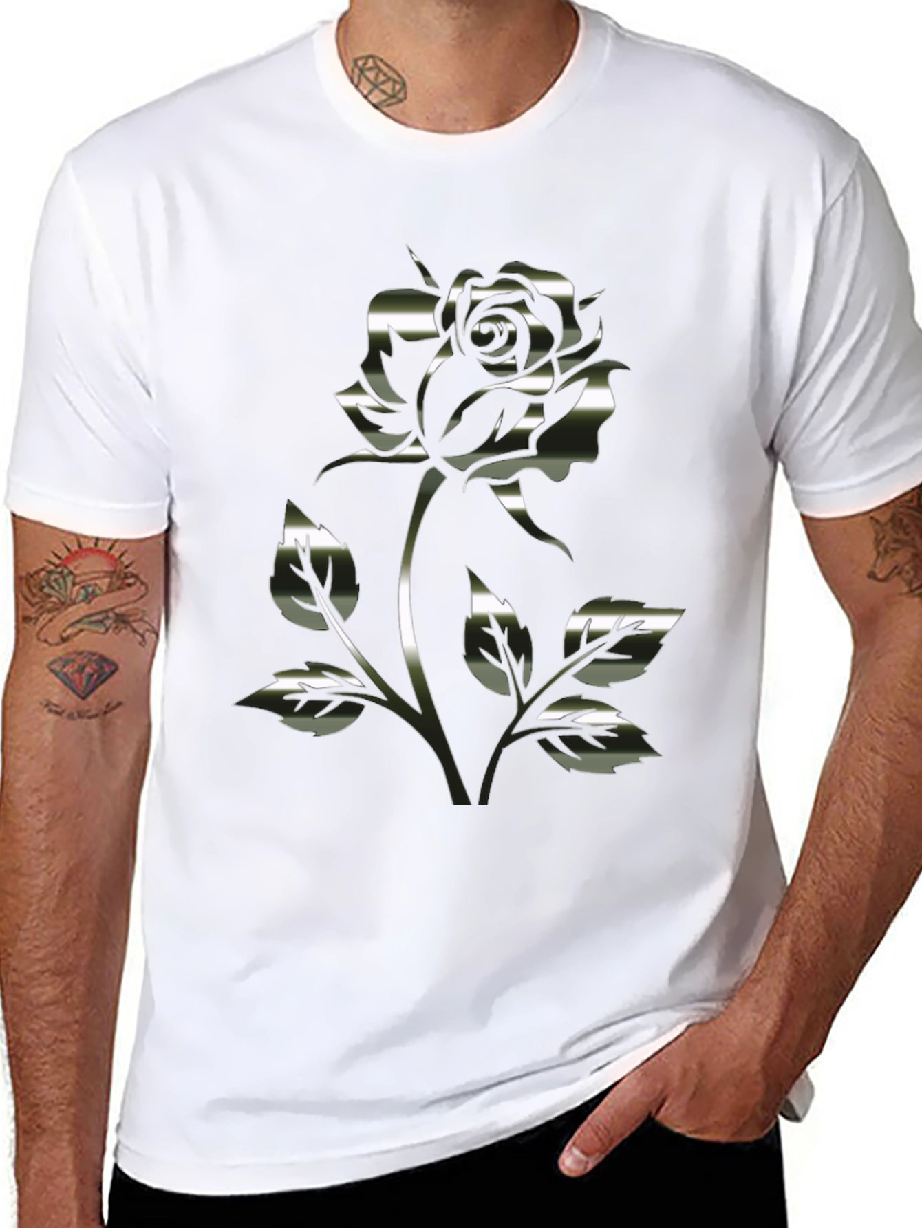 Black Chrome Rose Graphic Black T-Shirt view 8
